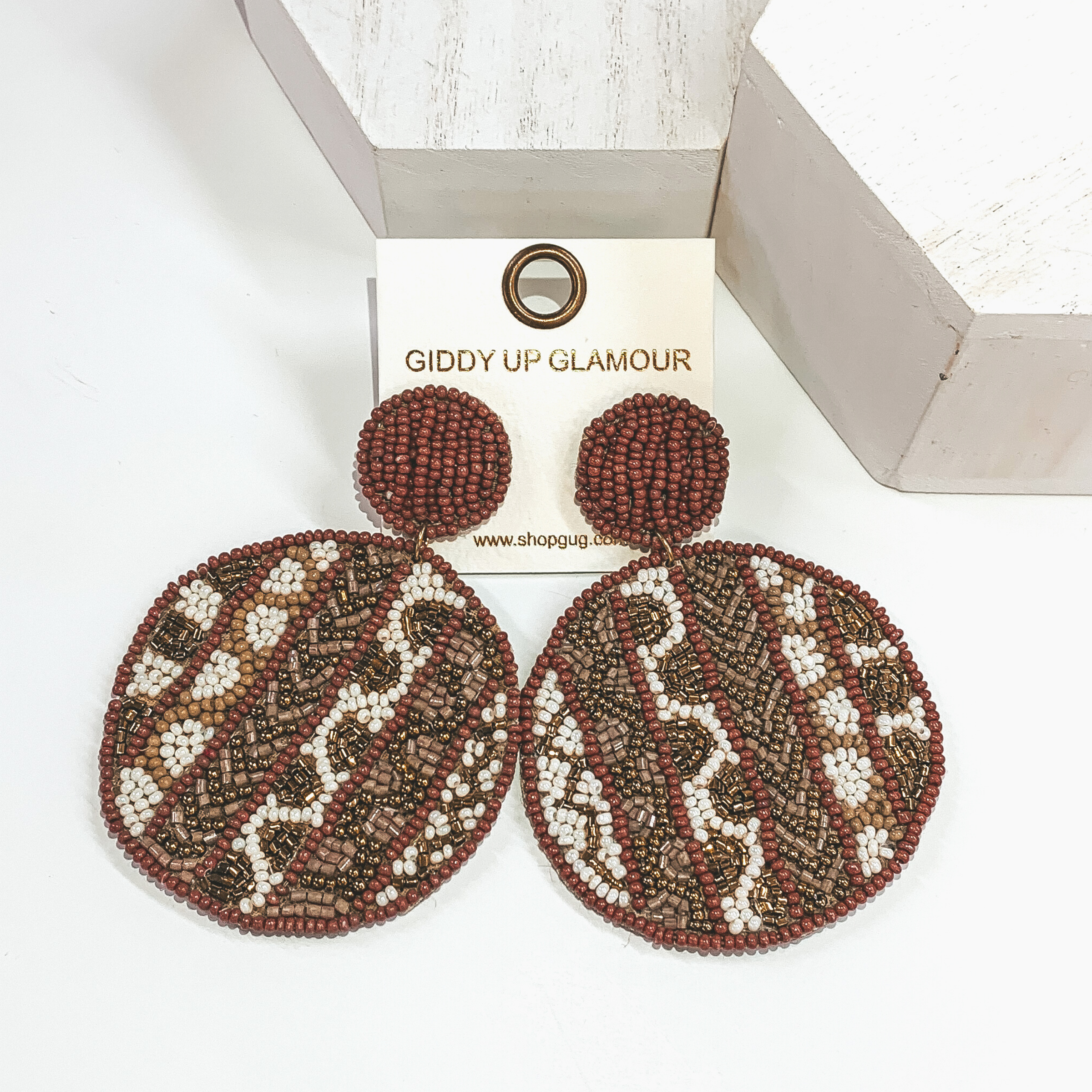 Circle Drop Striped Beaded Earrings in Brown - Giddy Up Glamour Boutique