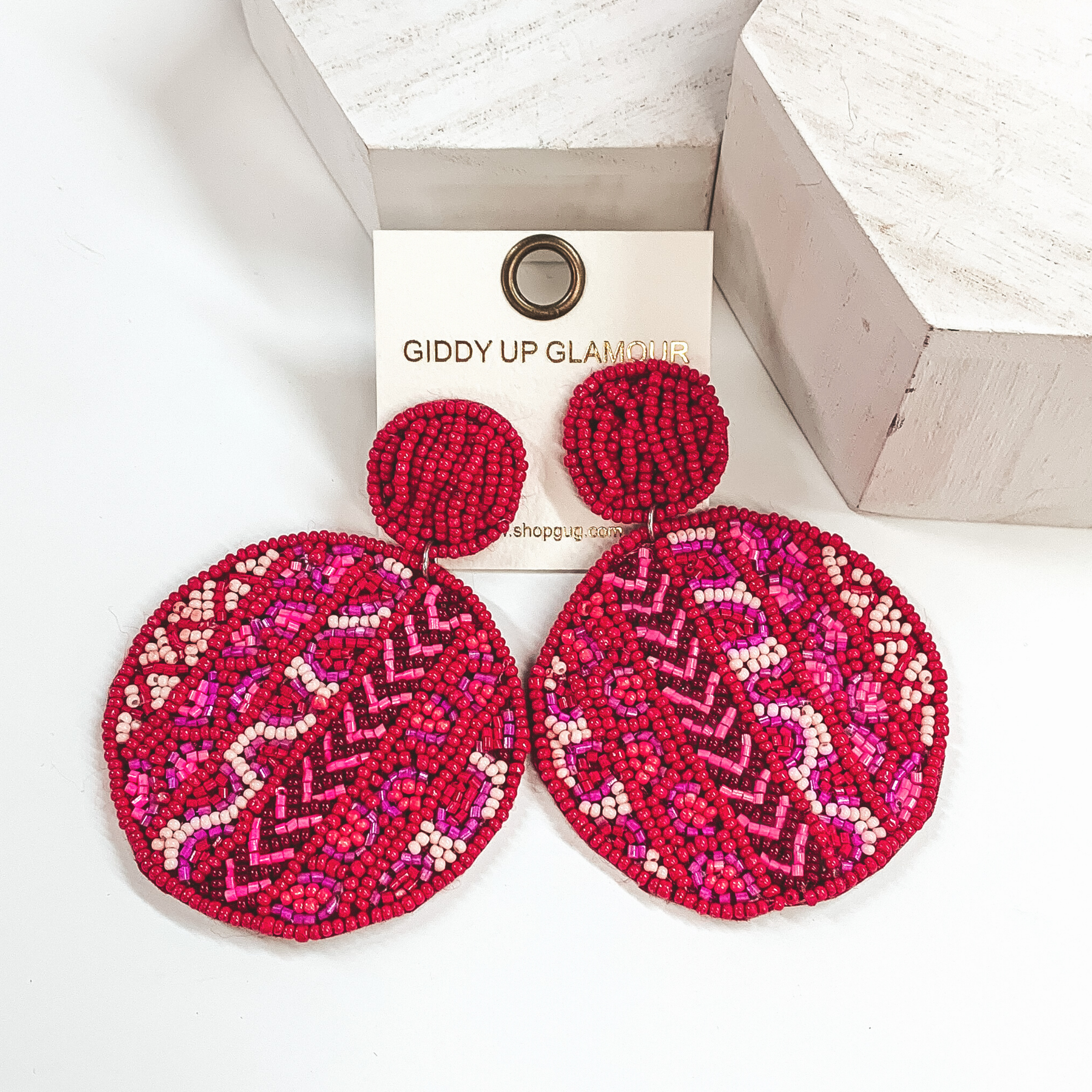 Circle Drop Striped Beaded Earrings in Red - Giddy Up Glamour Boutique