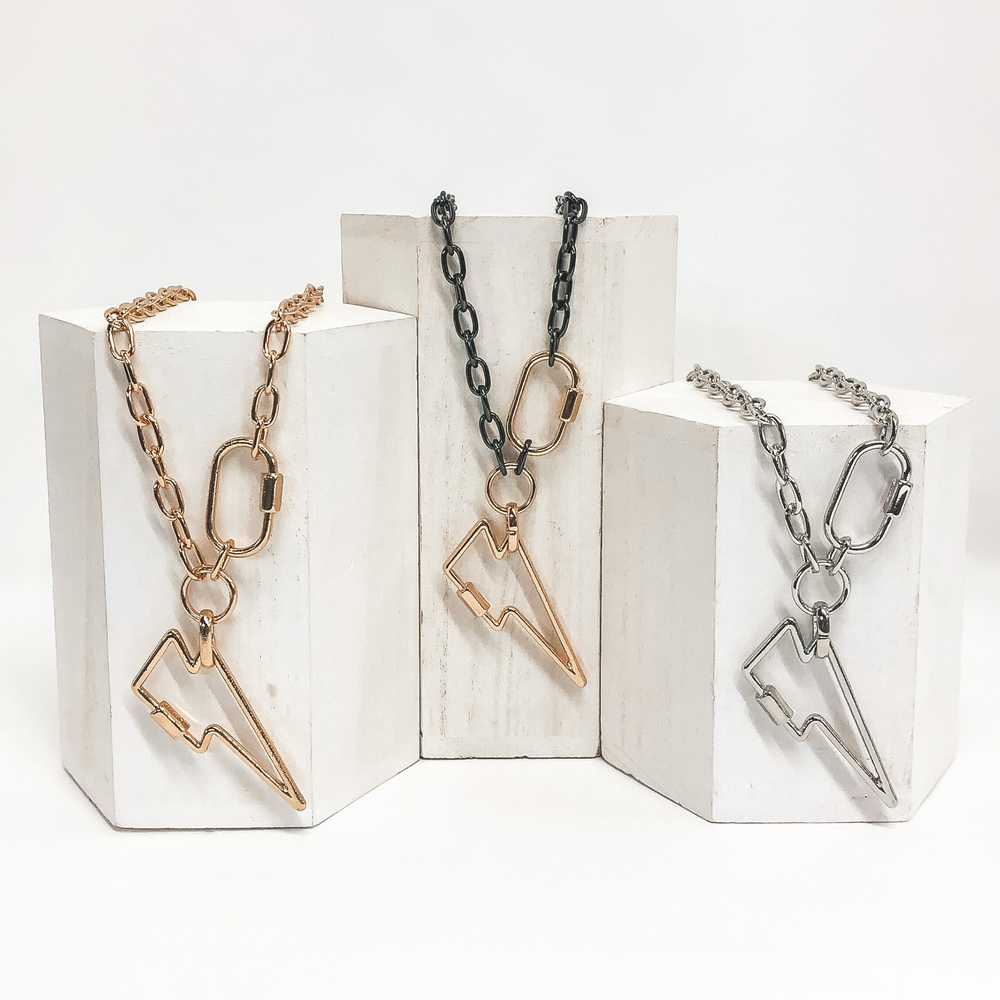 Thunderbolt Lock Chain Necklace in Black/Gold - Giddy Up Glamour Boutique