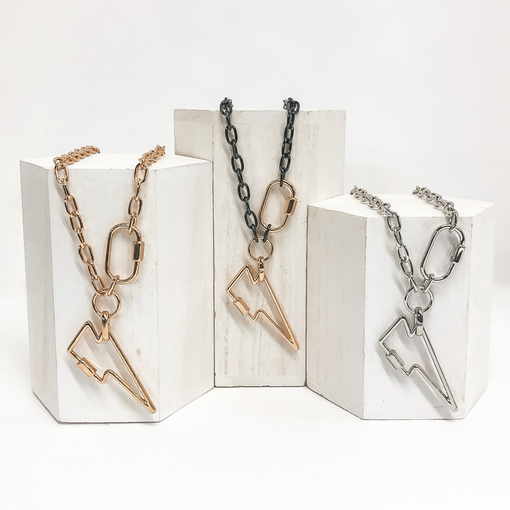 Thunderbolt Lock Chain Necklace in Black/Gold - Giddy Up Glamour Boutique