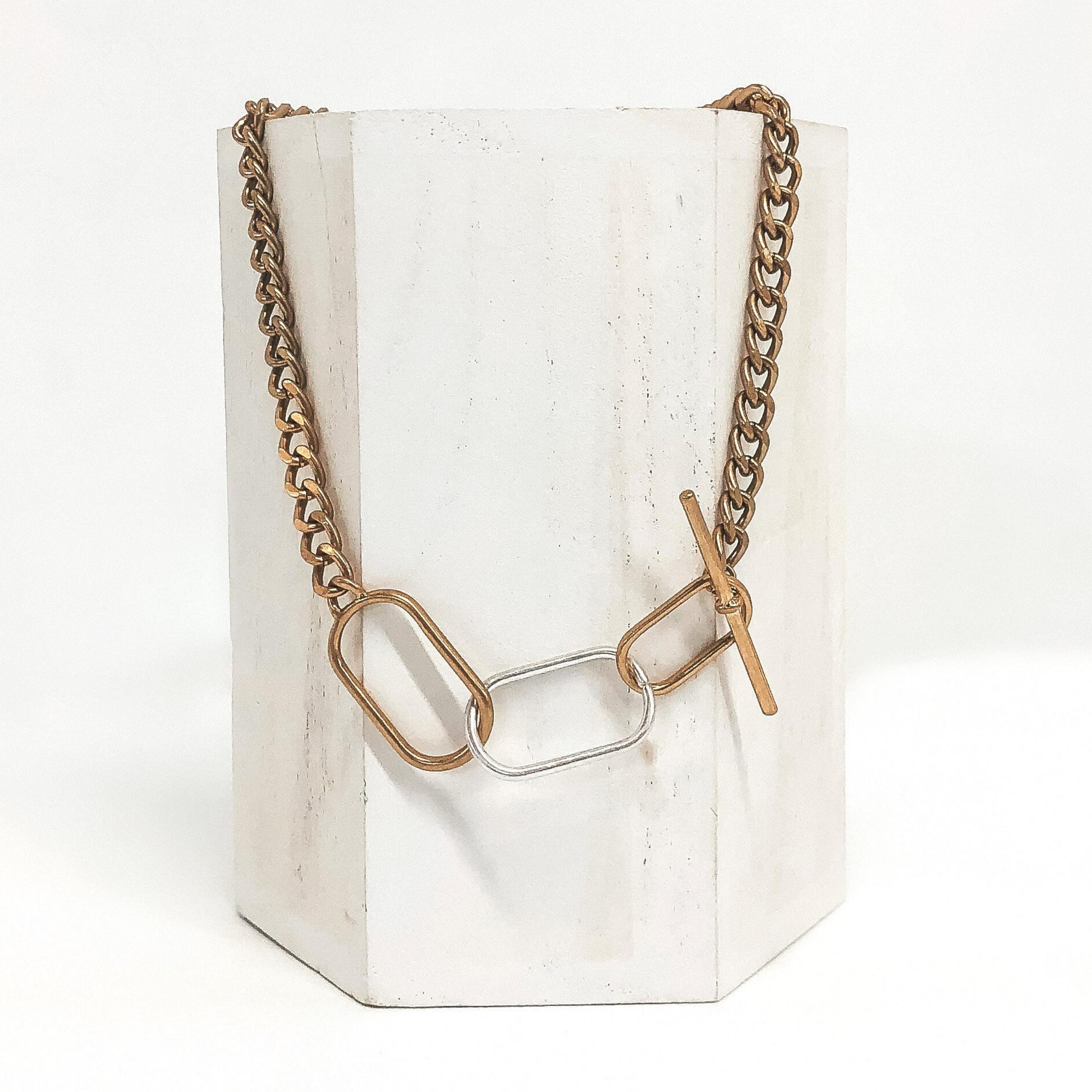 Chain Link Necklace with Toggle Clasp in Gold - Giddy Up Glamour Boutique