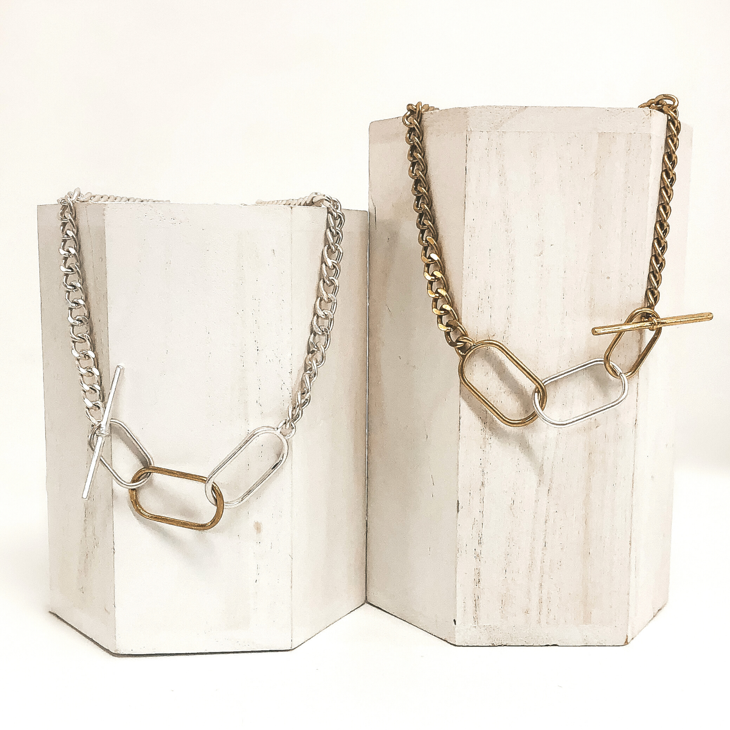 Chain Link Necklace with Toggle Clasp in Silver - Giddy Up Glamour Boutique