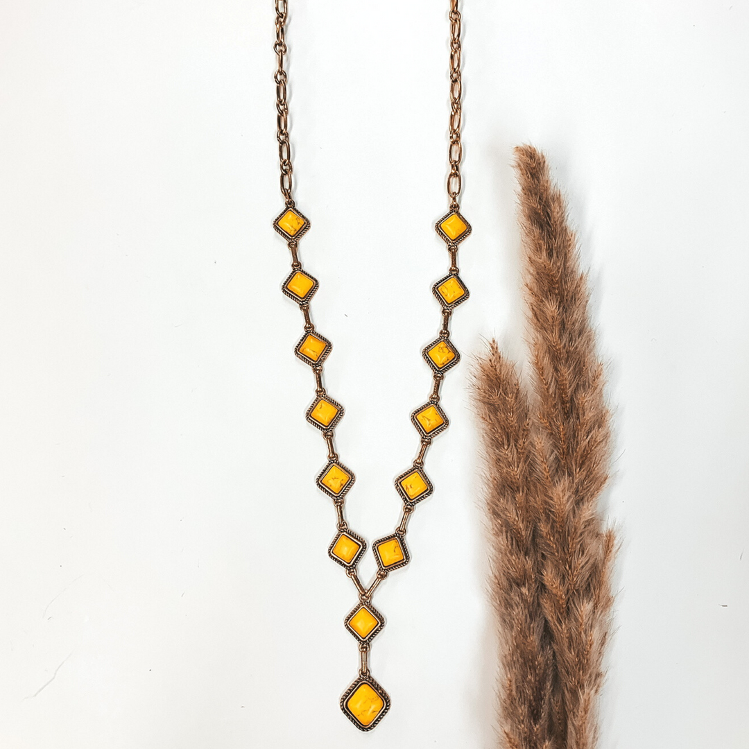 Gold Chain Necklace with Mustard Yellow Square Stones - Giddy Up Glamour Boutique
