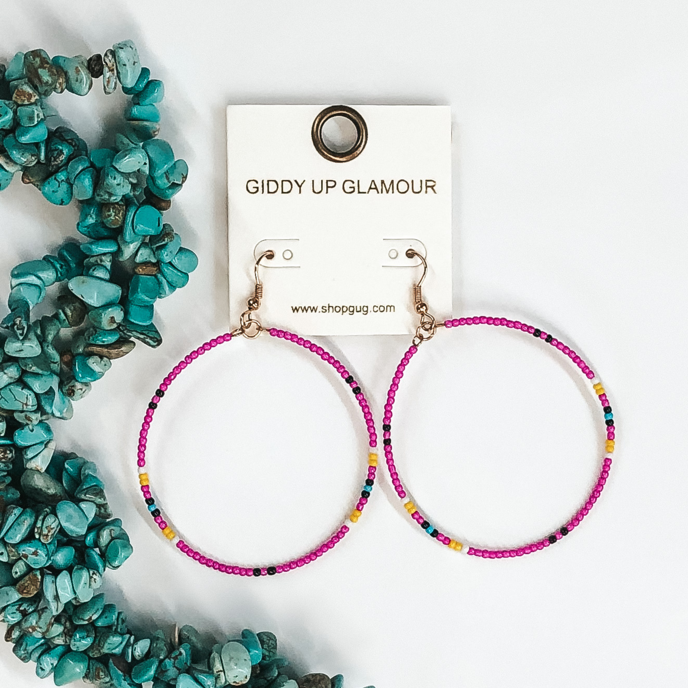 Circle Beaded Dangle Earrings in Fuchsia - Giddy Up Glamour Boutique