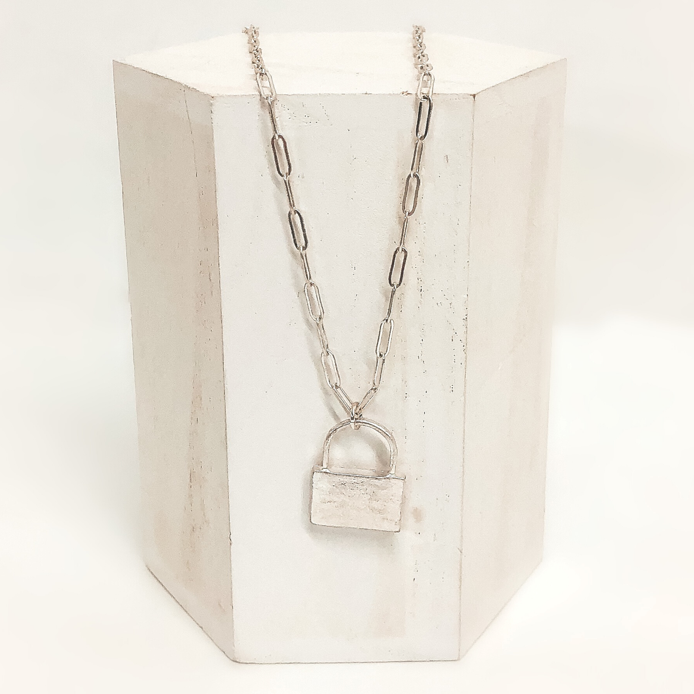 Locked In Necklace with Lock Pendant in Silver - Giddy Up Glamour Boutique