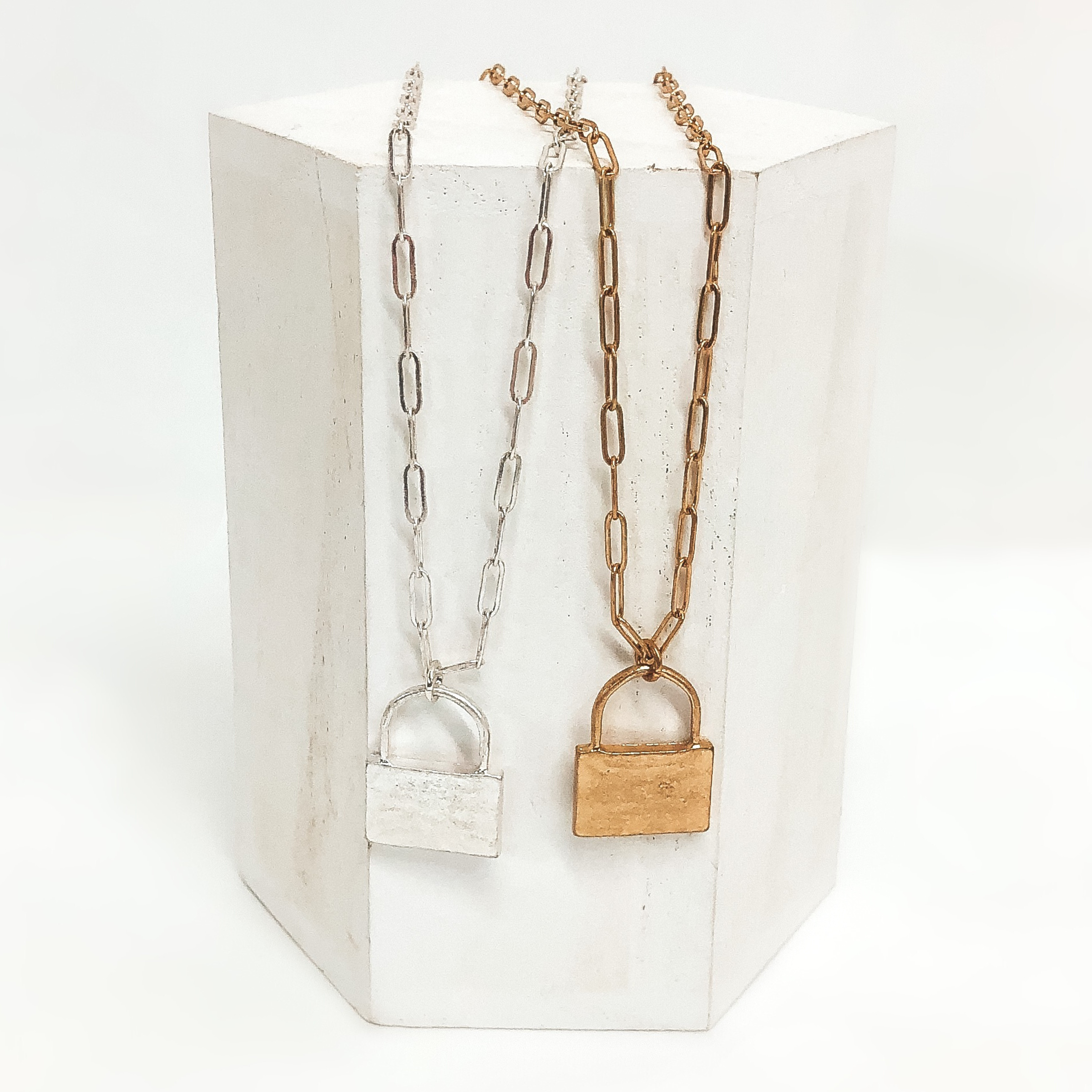 Locked In Necklace with Lock Pendant in Silver - Giddy Up Glamour Boutique