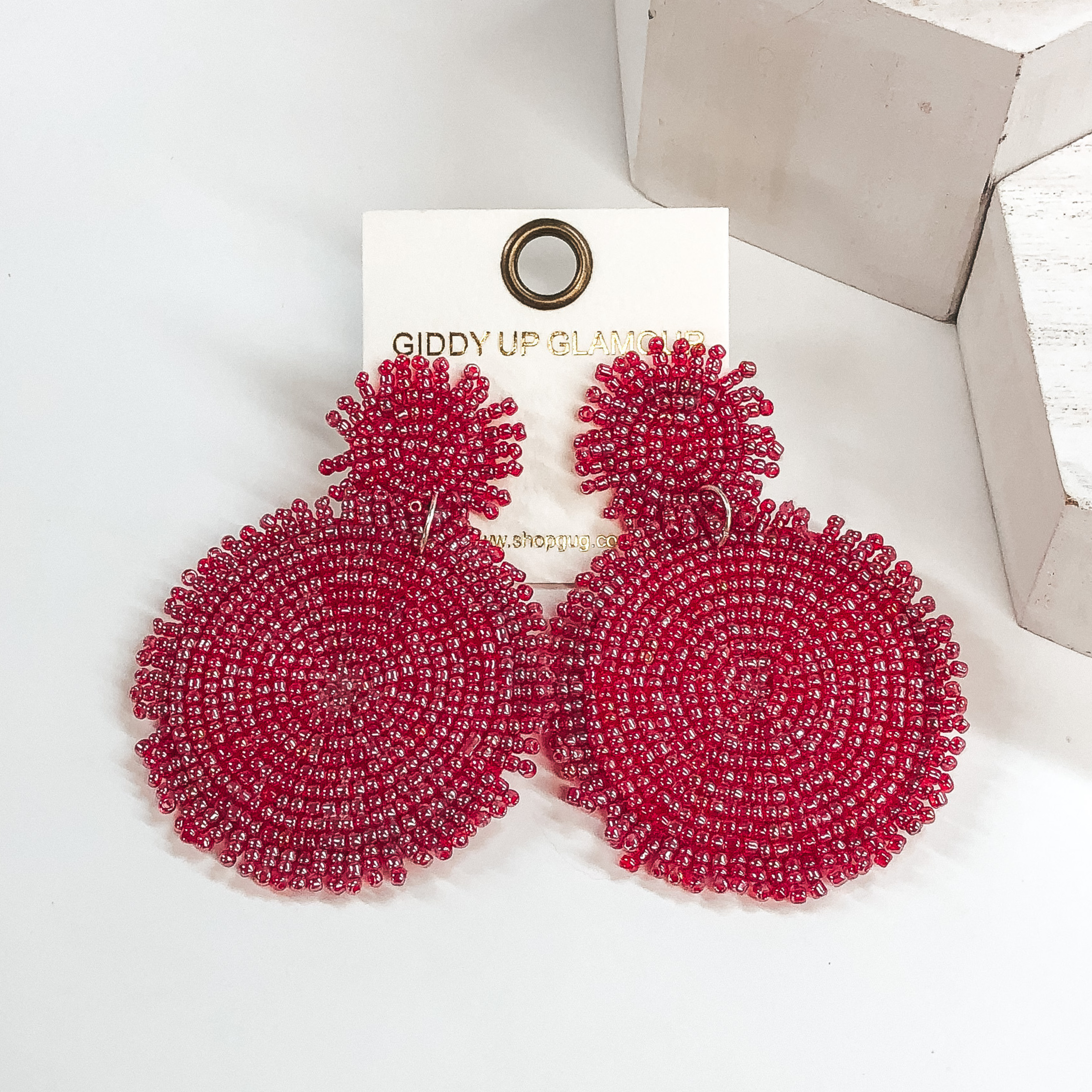 Circle Drop Two Tiered Beaded Earrings in Candy Red - Giddy Up Glamour Boutique