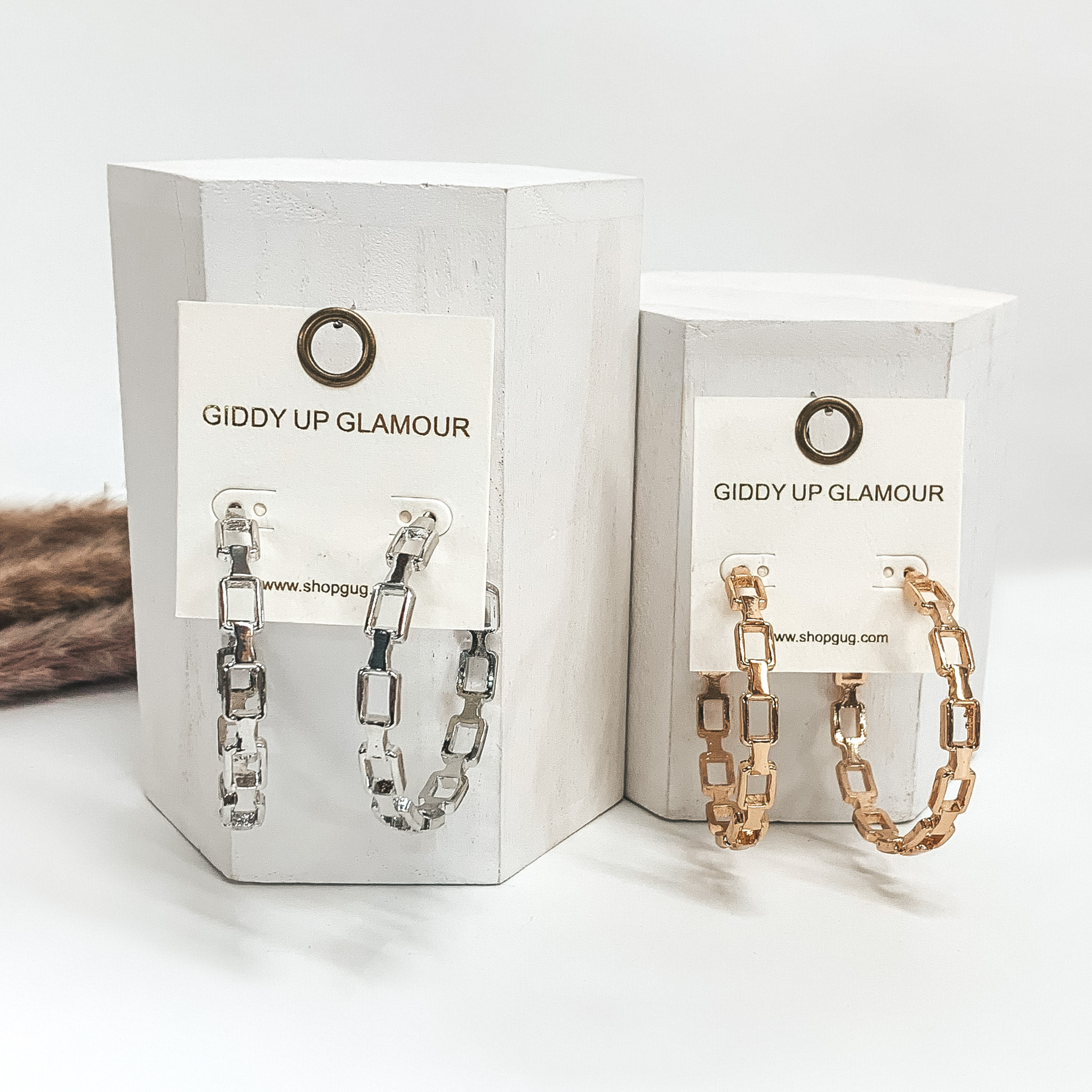 chain hoop earrings big in silver and gold