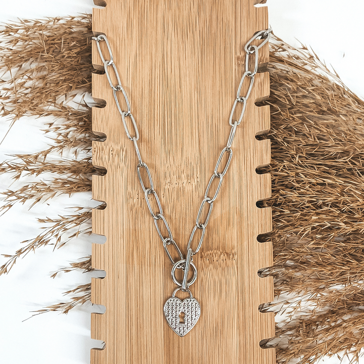 silver toggle clasp necklace with heart pendant