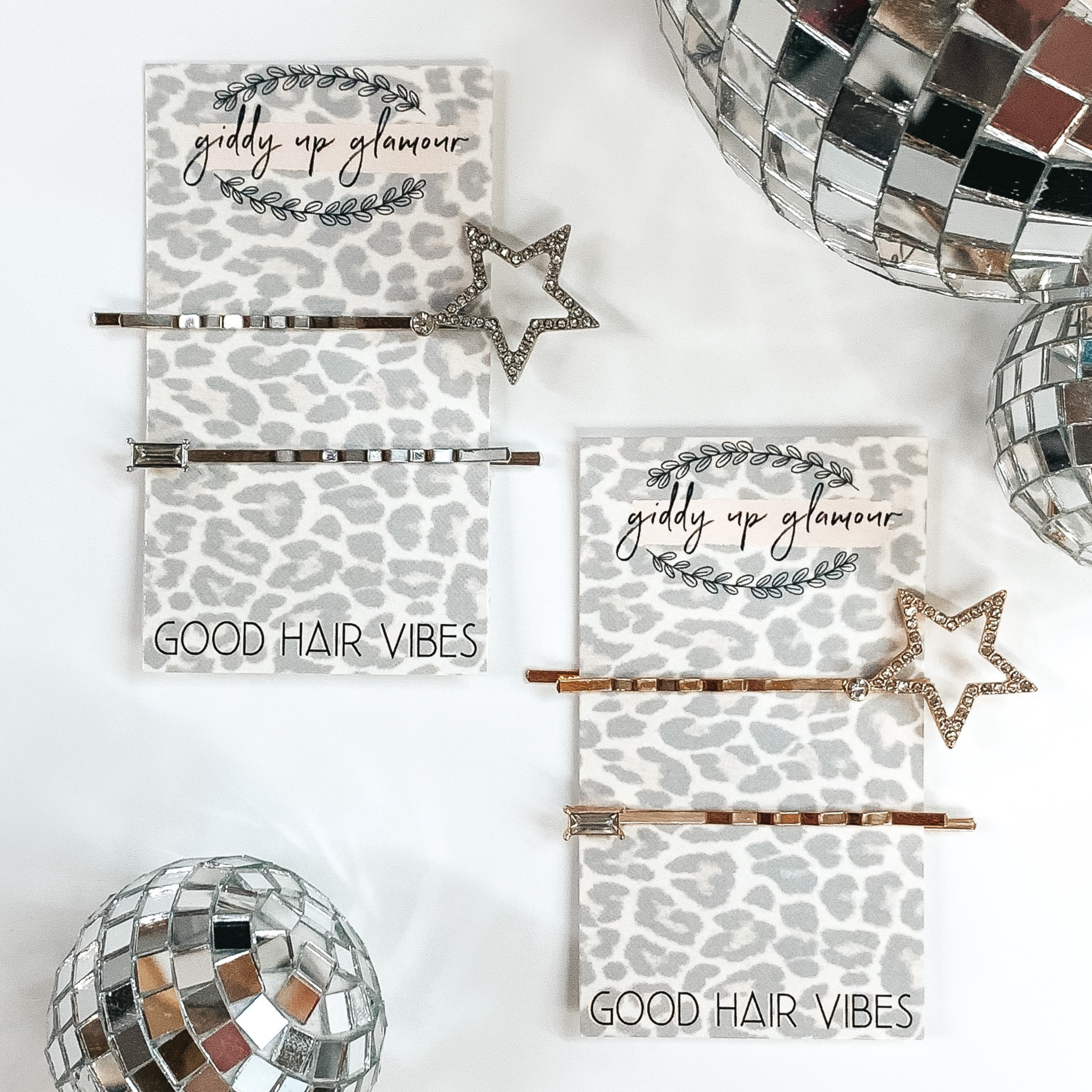 Set of Two | Crystal Star and Small Baguette Hair Pin in Silver - Giddy Up Glamour Boutique