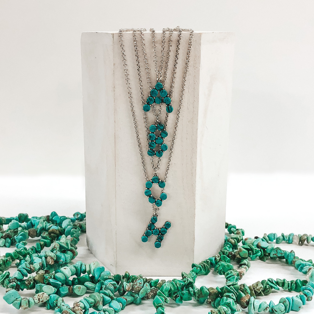 Mini Turquoise Initial Necklaces - Giddy Up Glamour Boutique