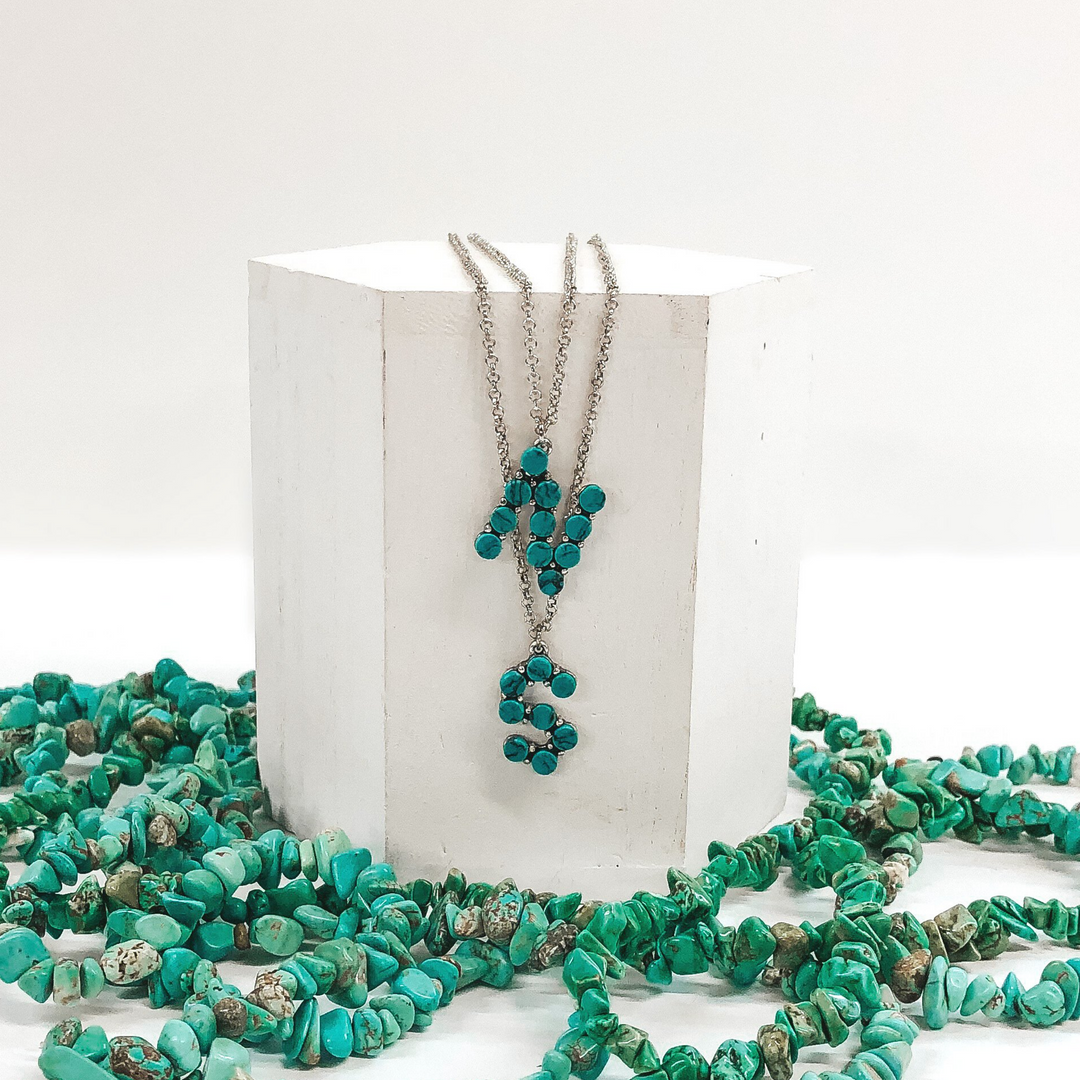 Mini Turquoise Initial Necklaces - Giddy Up Glamour Boutique