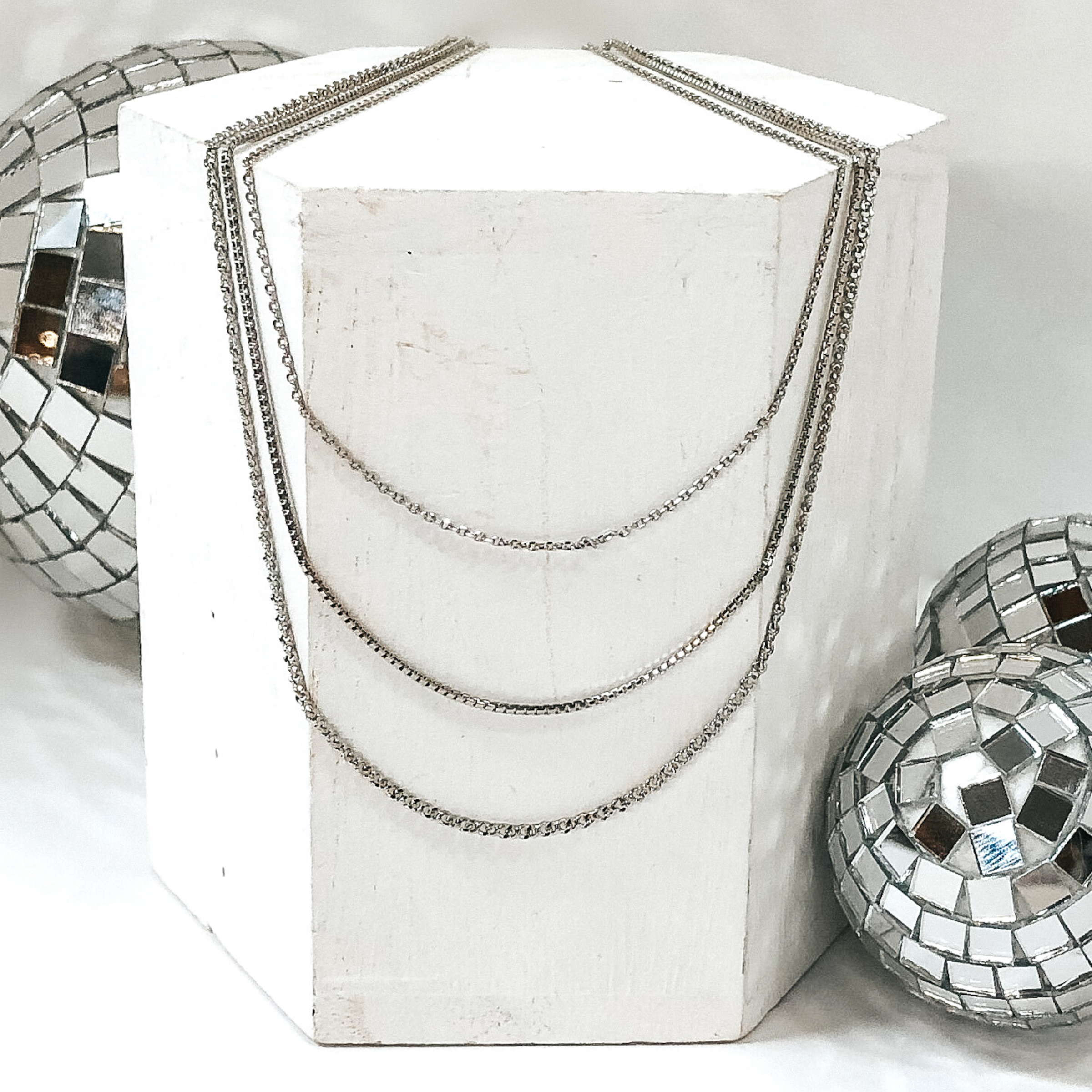 3 piece multi chained necklaces in silver
