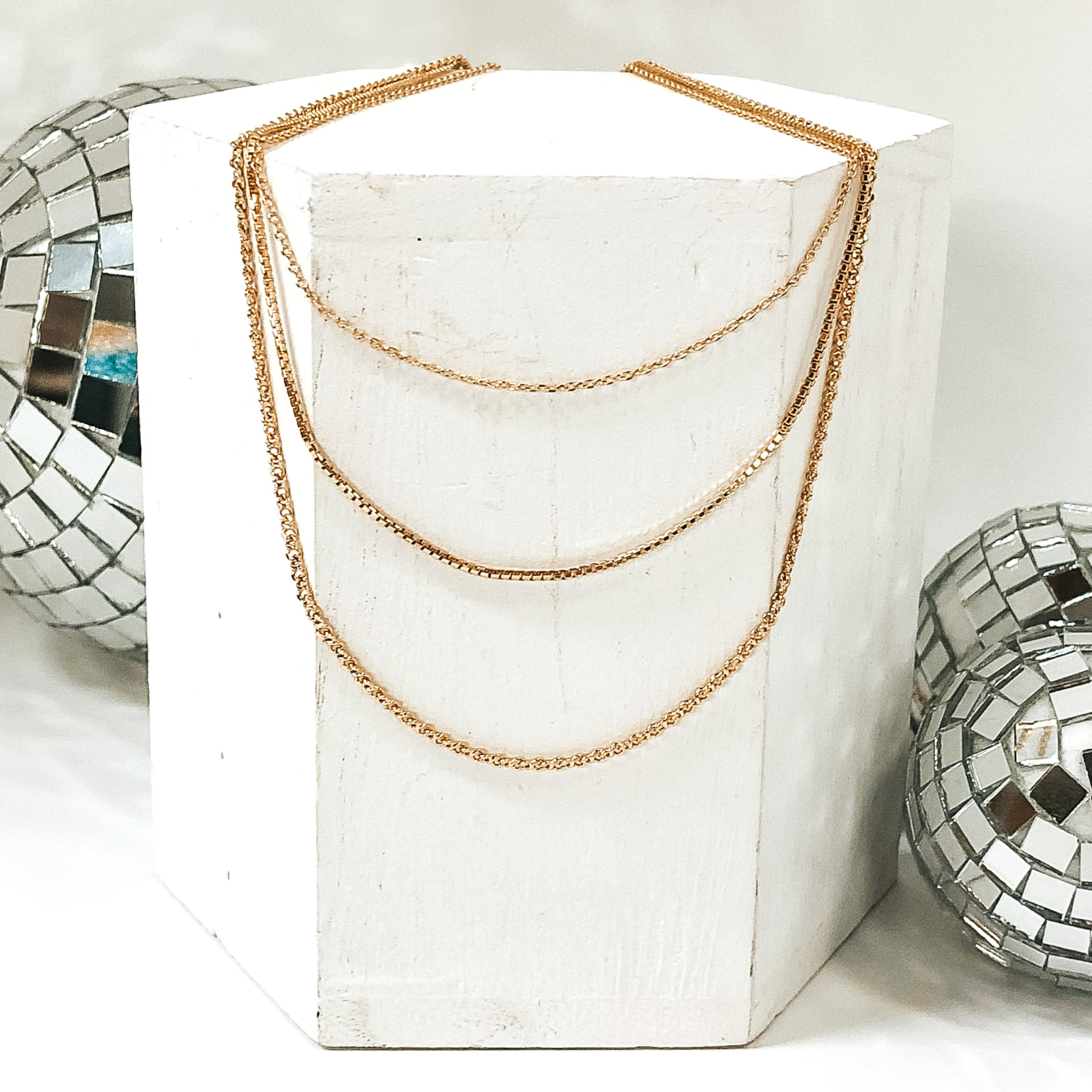 3 piece multi chained necklaces in gold