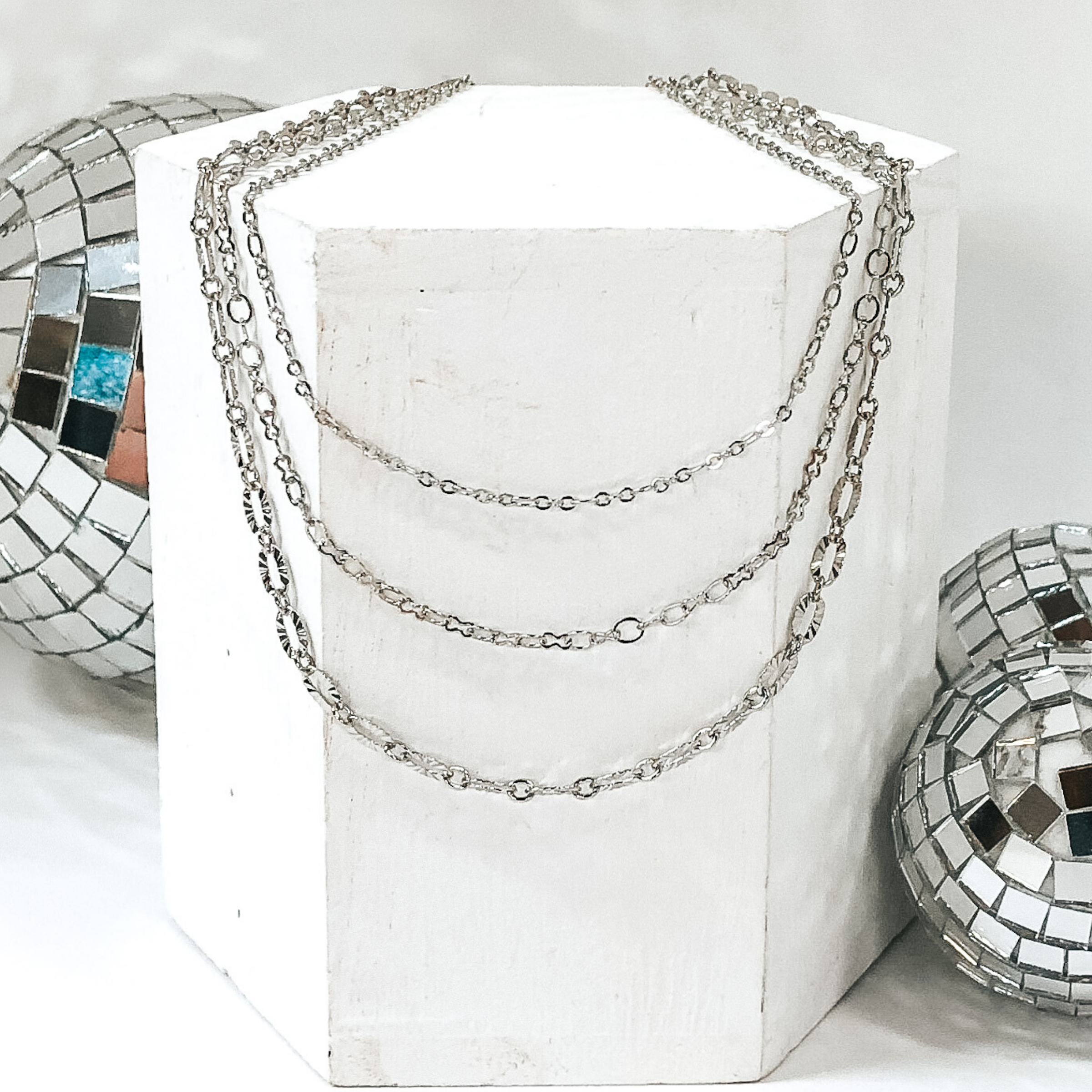 Spill The Tea Multi Chained Necklace Set in Silver - Giddy Up Glamour Boutique