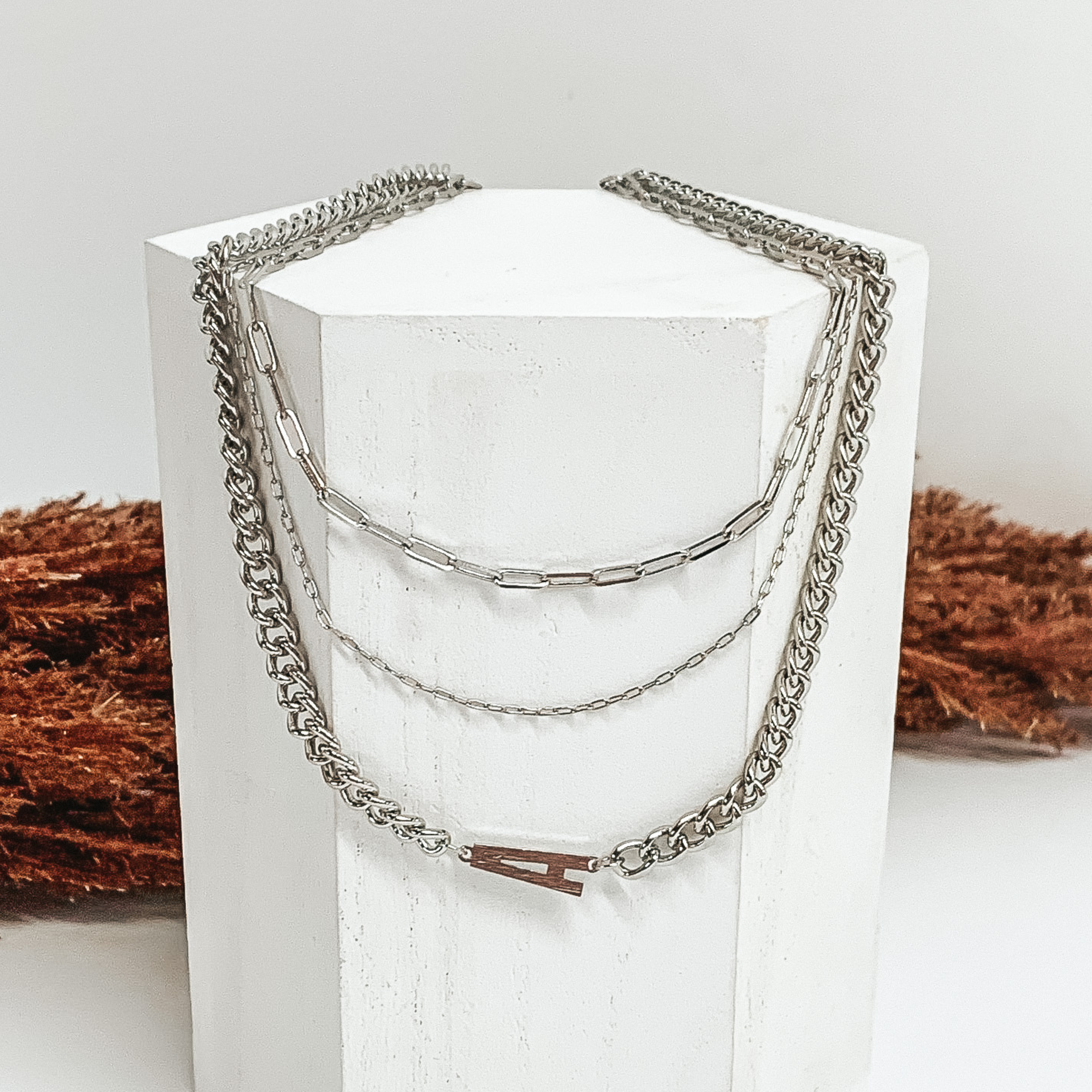 Initial Multi Chained Necklace Set in Silver