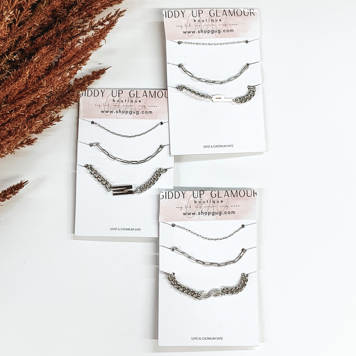 Initial Multi Chained Necklace Set in Silver - Giddy Up Glamour Boutique