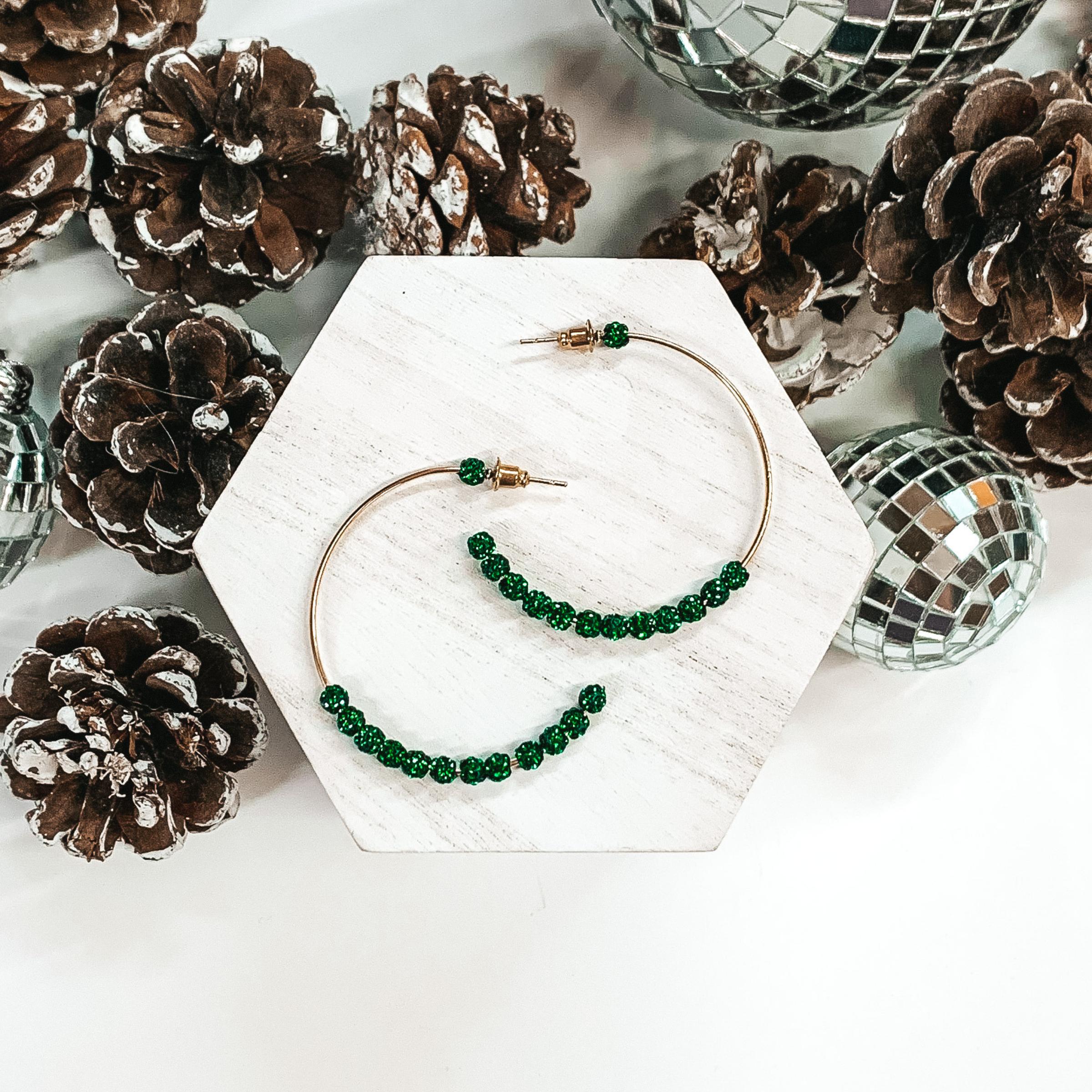 Merry and Bright Hoop Earrings in Sparkly Green - Giddy Up Glamour Boutique