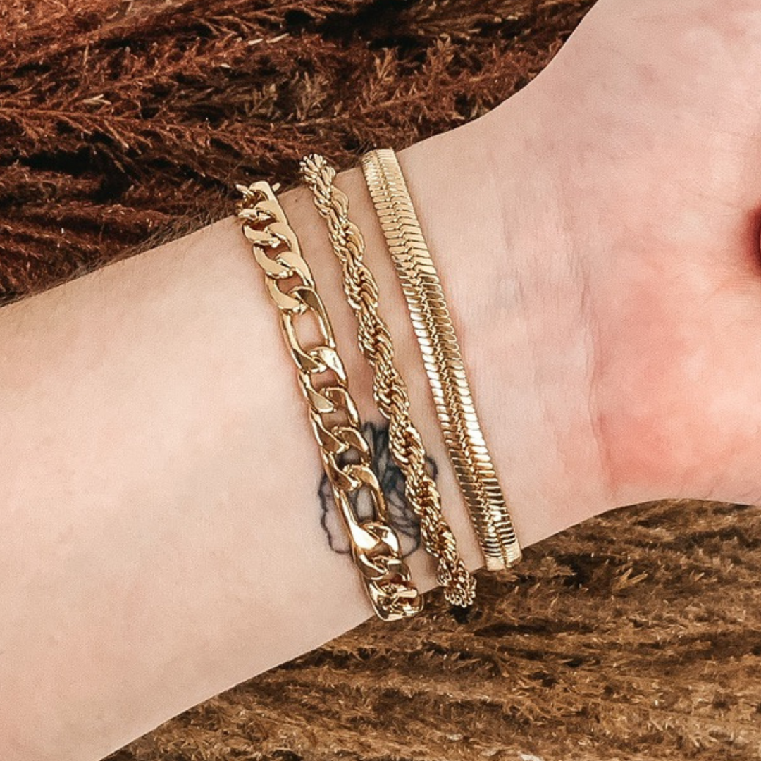 Hard to Resist Three Strand Multi Chain Bracelet in Gold - Giddy Up Glamour Boutique