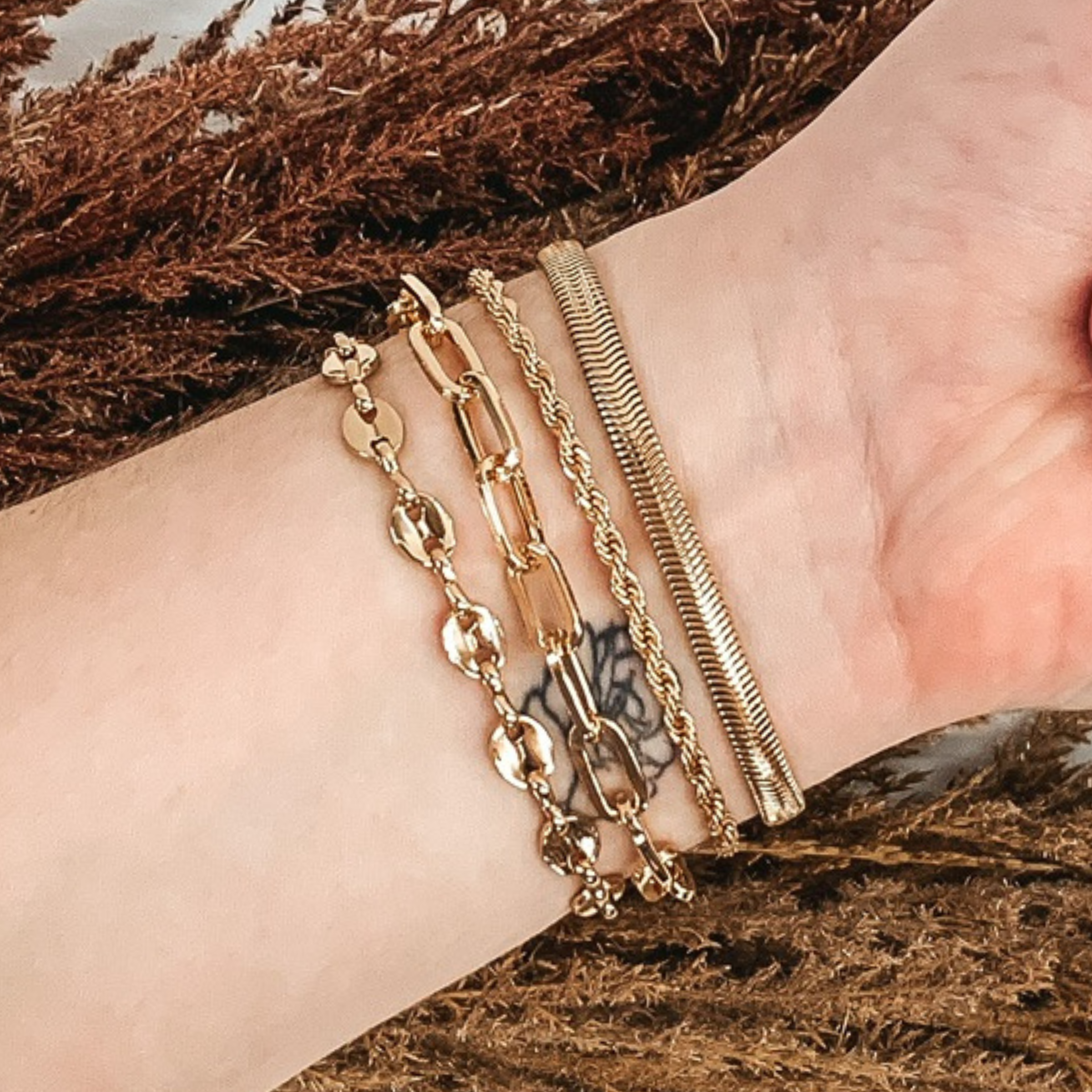 Set of Four Multi Chained Bracelets in Gold - Giddy Up Glamour Boutique