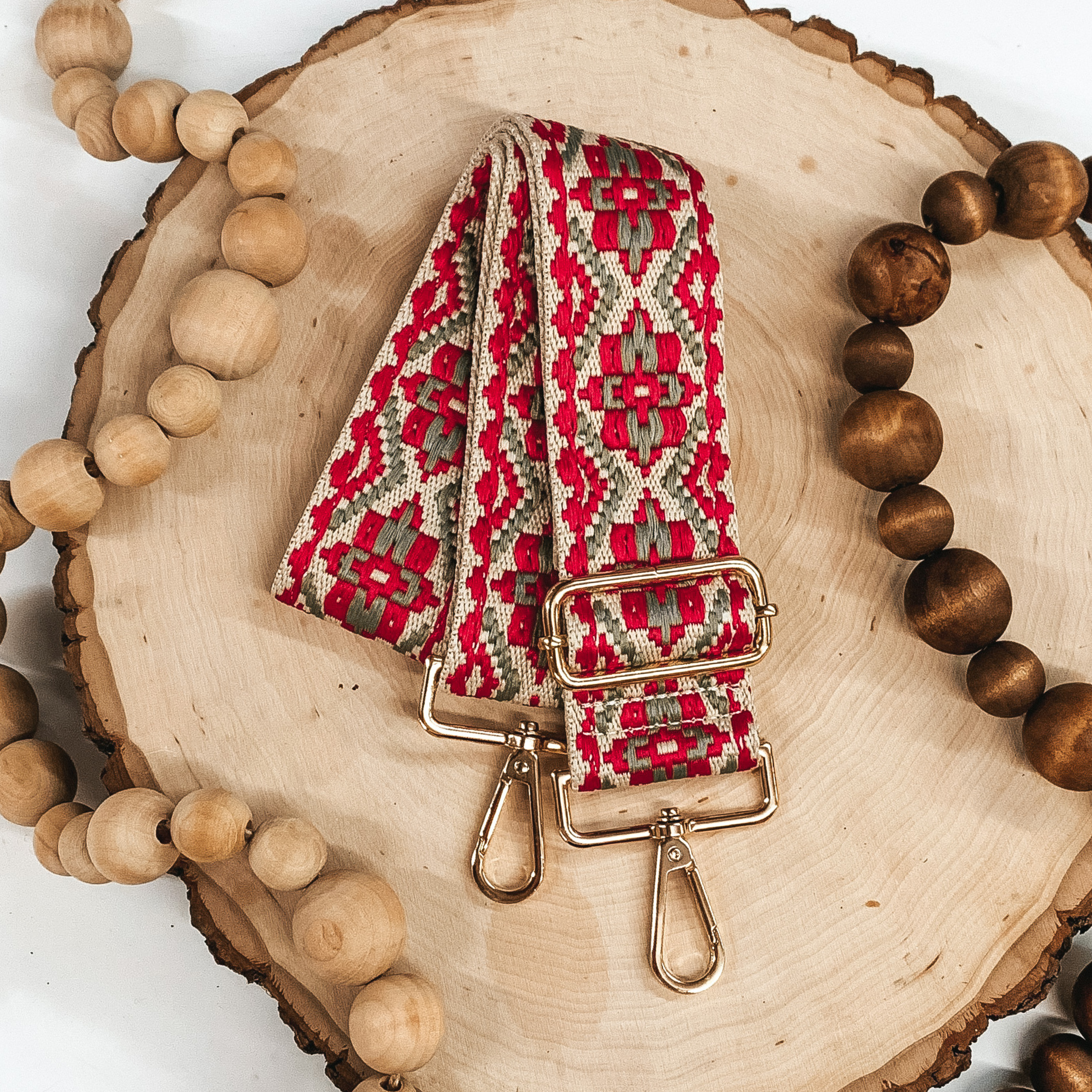 sage and red aztec designed removable purse strap 