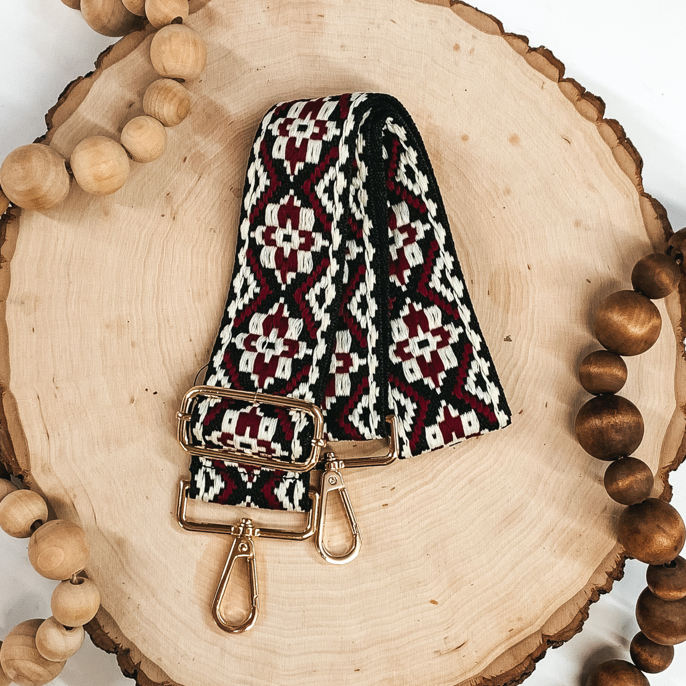 maroon and white aztec designed removable purse strap 