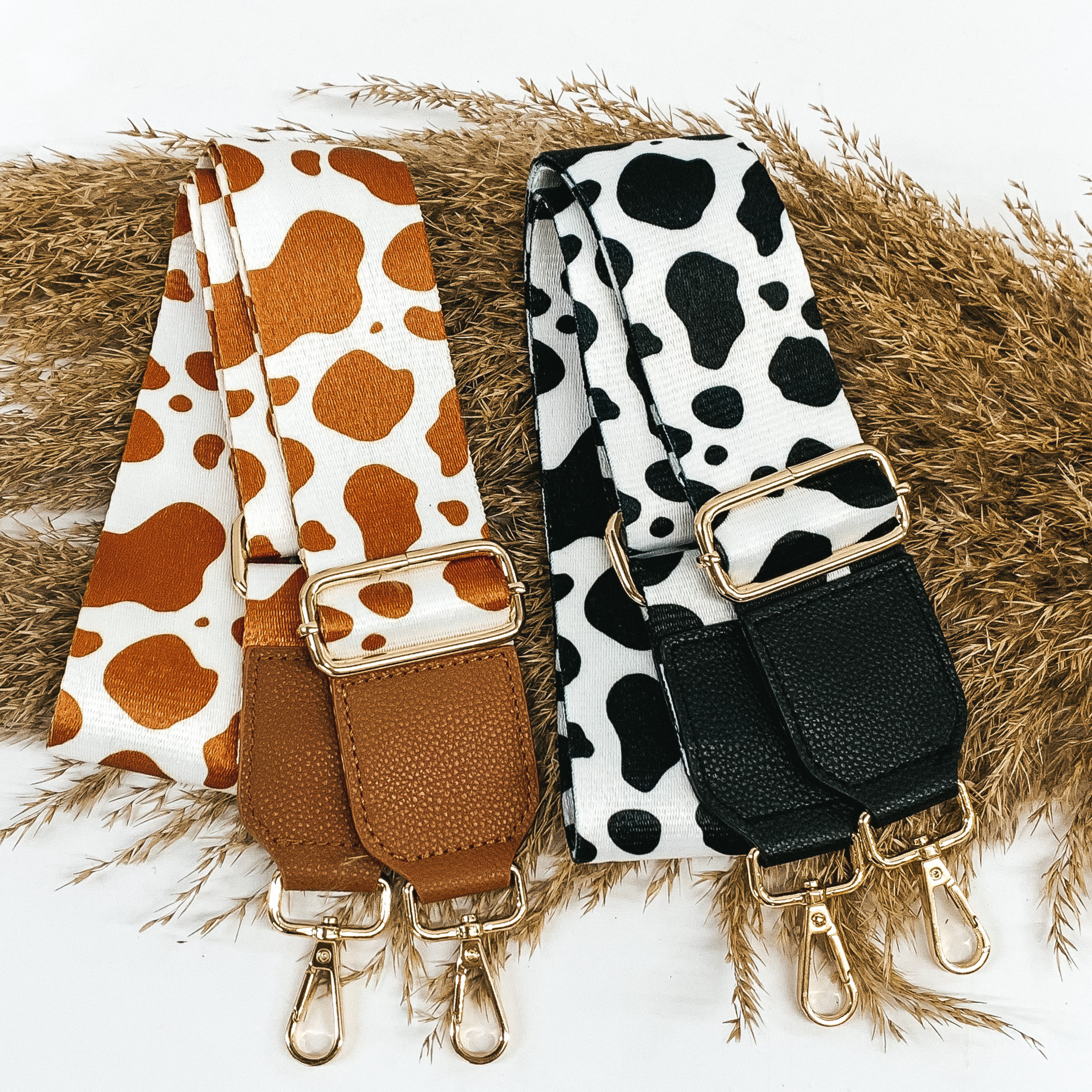 Cow Print Adjustable Purse Strap in Brown/White - Giddy Up Glamour Boutique