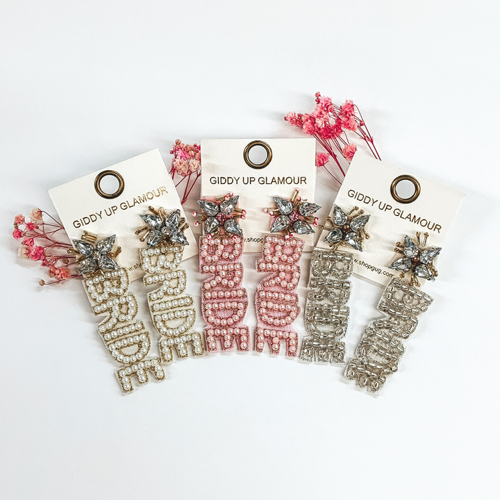 Here Comes the Bride Beaded Earrings in White - Giddy Up Glamour Boutique
