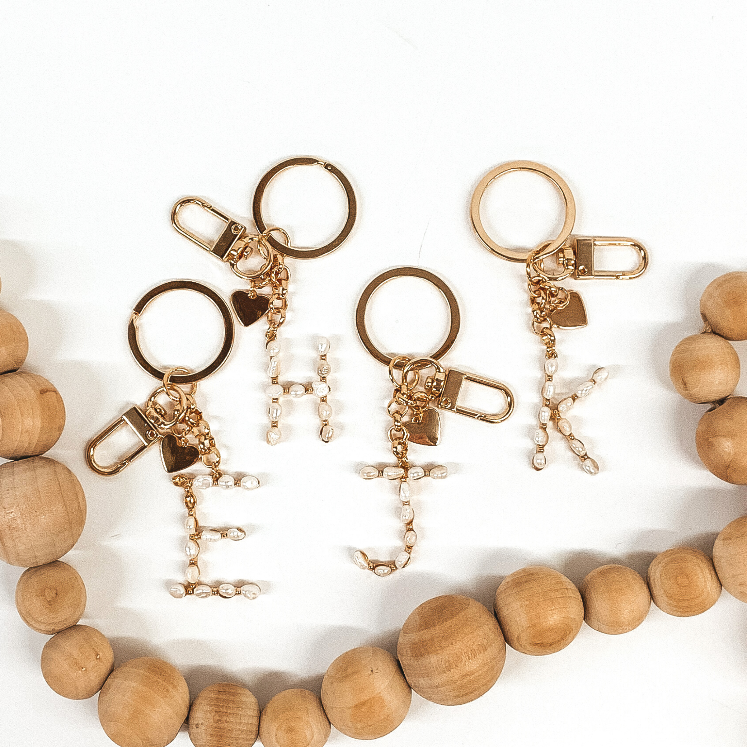 Gold Pearl Initial Key Chains - Giddy Up Glamour Boutique