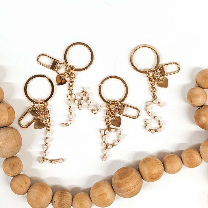 Gold Pearl Initial Key Chains - Giddy Up Glamour Boutique