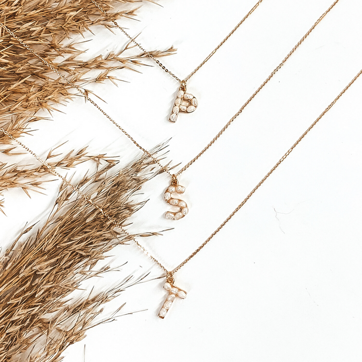 Pearl Initial Necklace in Gold - Giddy Up Glamour Boutique