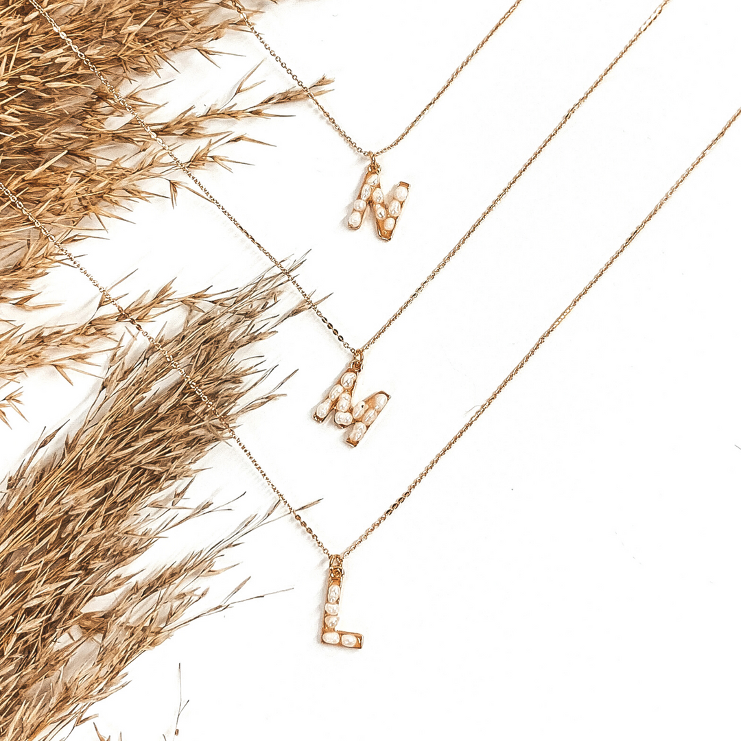 Pearl Initial Necklace in Gold - Giddy Up Glamour Boutique