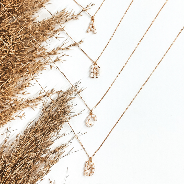 Pearl Initial Necklace in Gold - Giddy Up Glamour Boutique