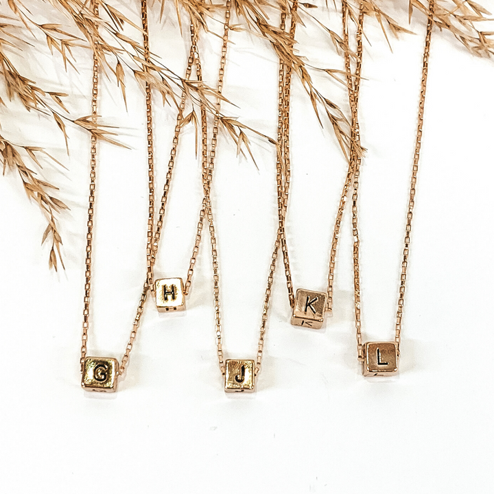Initial Box Charm Necklace and Bracelet Duo in Gold - Giddy Up Glamour Boutique