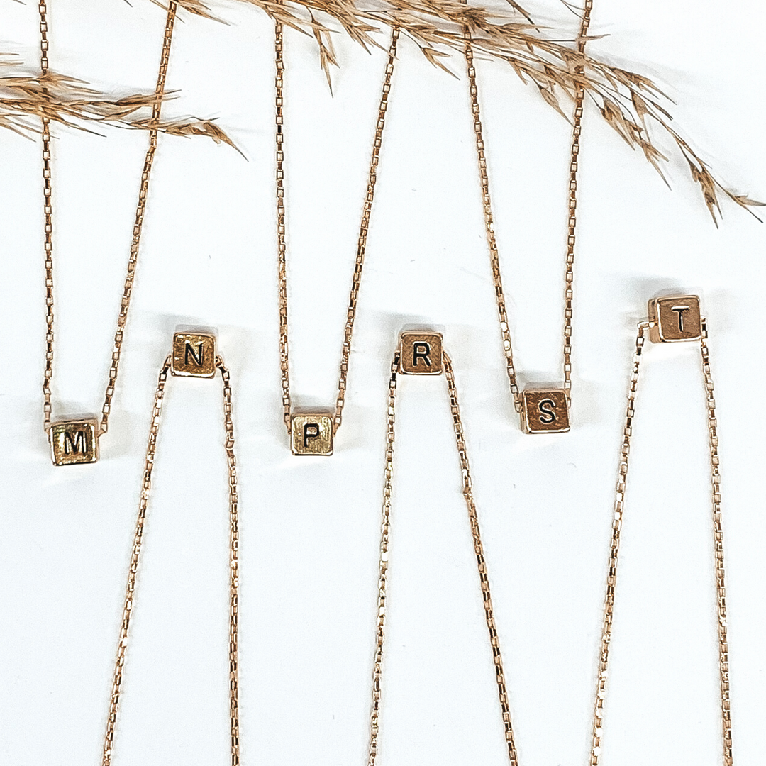 Initial Box Charm Necklace and Bracelet Duo in Gold - Giddy Up Glamour Boutique