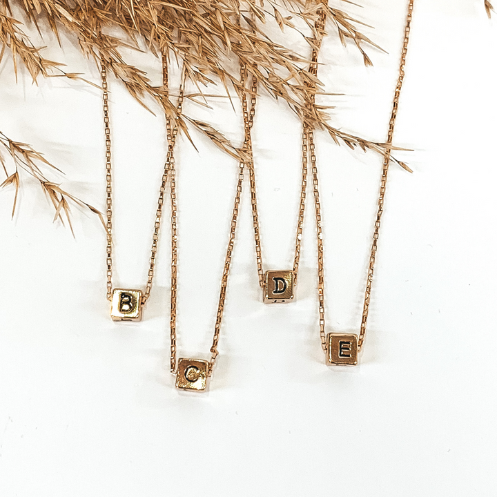 Initial Box Charm Necklace and Bracelet Duo in Gold - Giddy Up Glamour Boutique