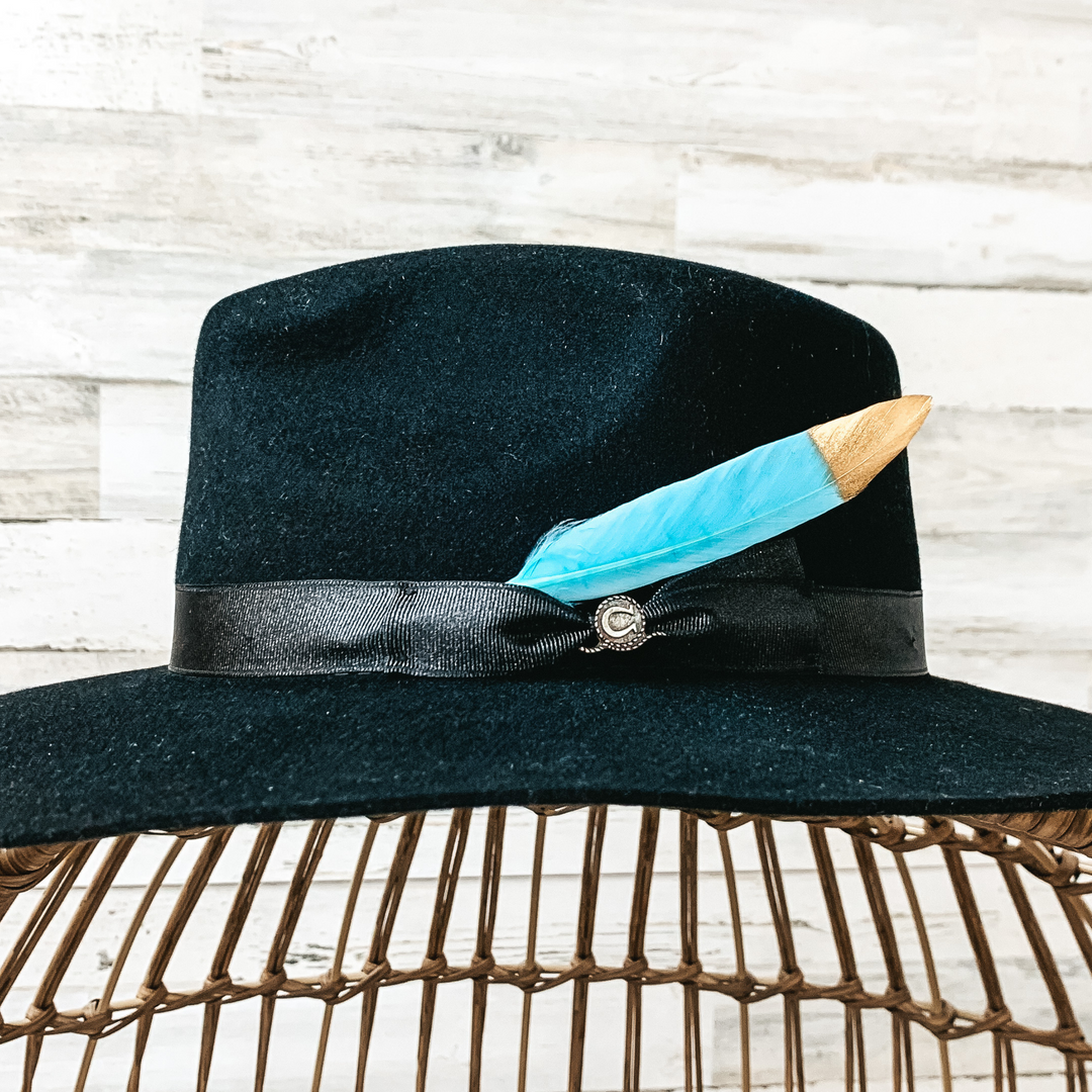 Small Gold Tipped Feather in Baby Blue - Giddy Up Glamour Boutique