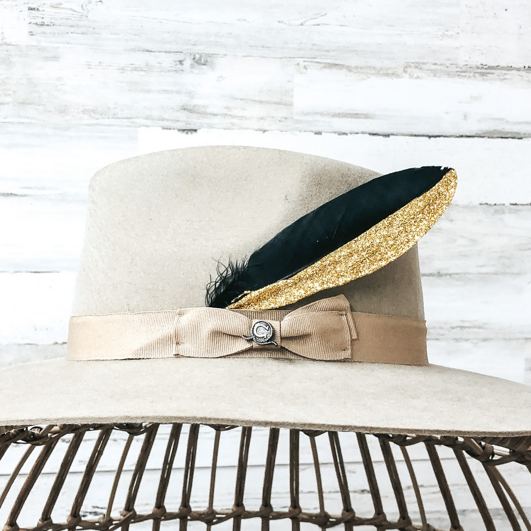 Medium Feather in Half Gold Glitter and Half Black - Giddy Up Glamour Boutique