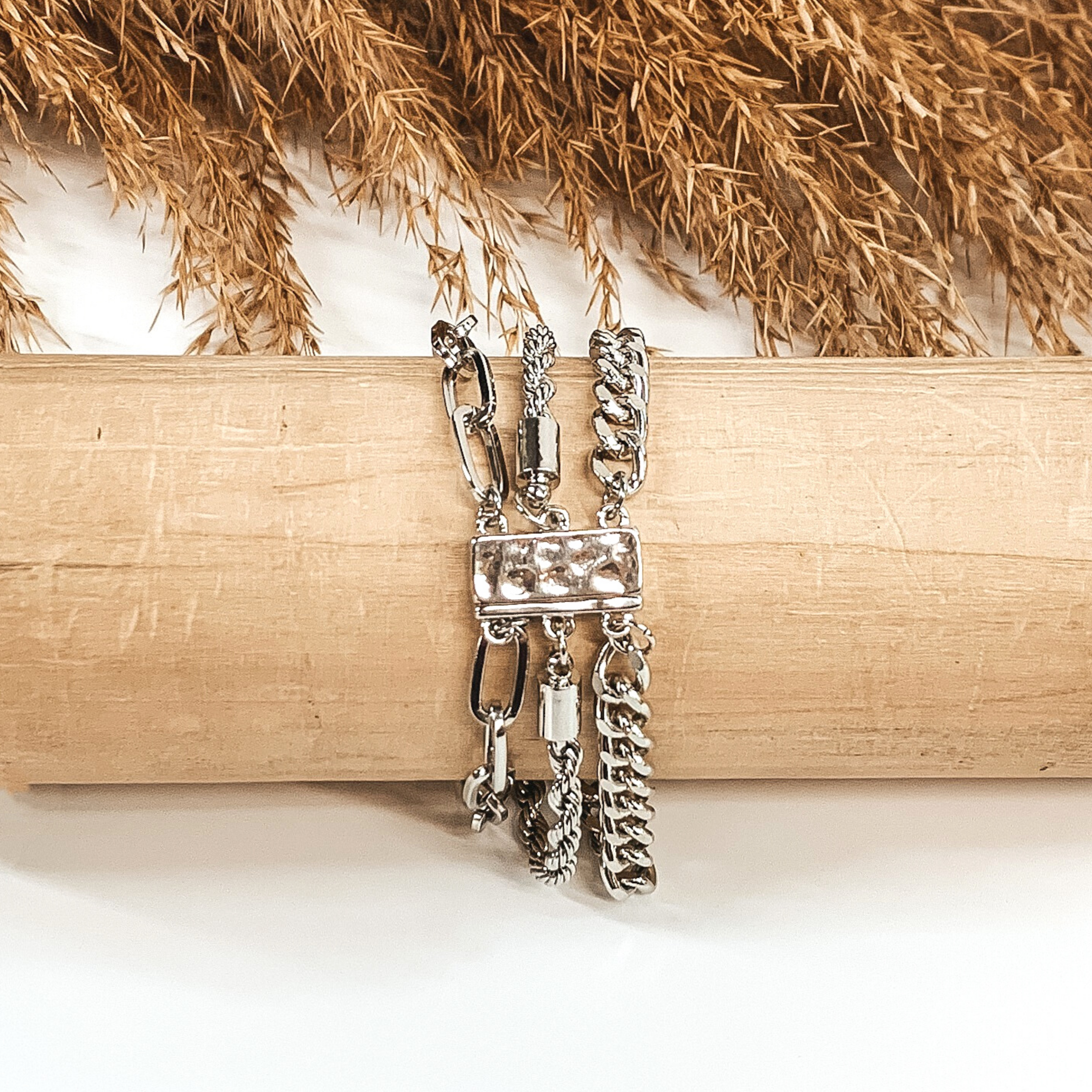 Multi Chain Magnetic Bracelet in Silver - Giddy Up Glamour Boutique