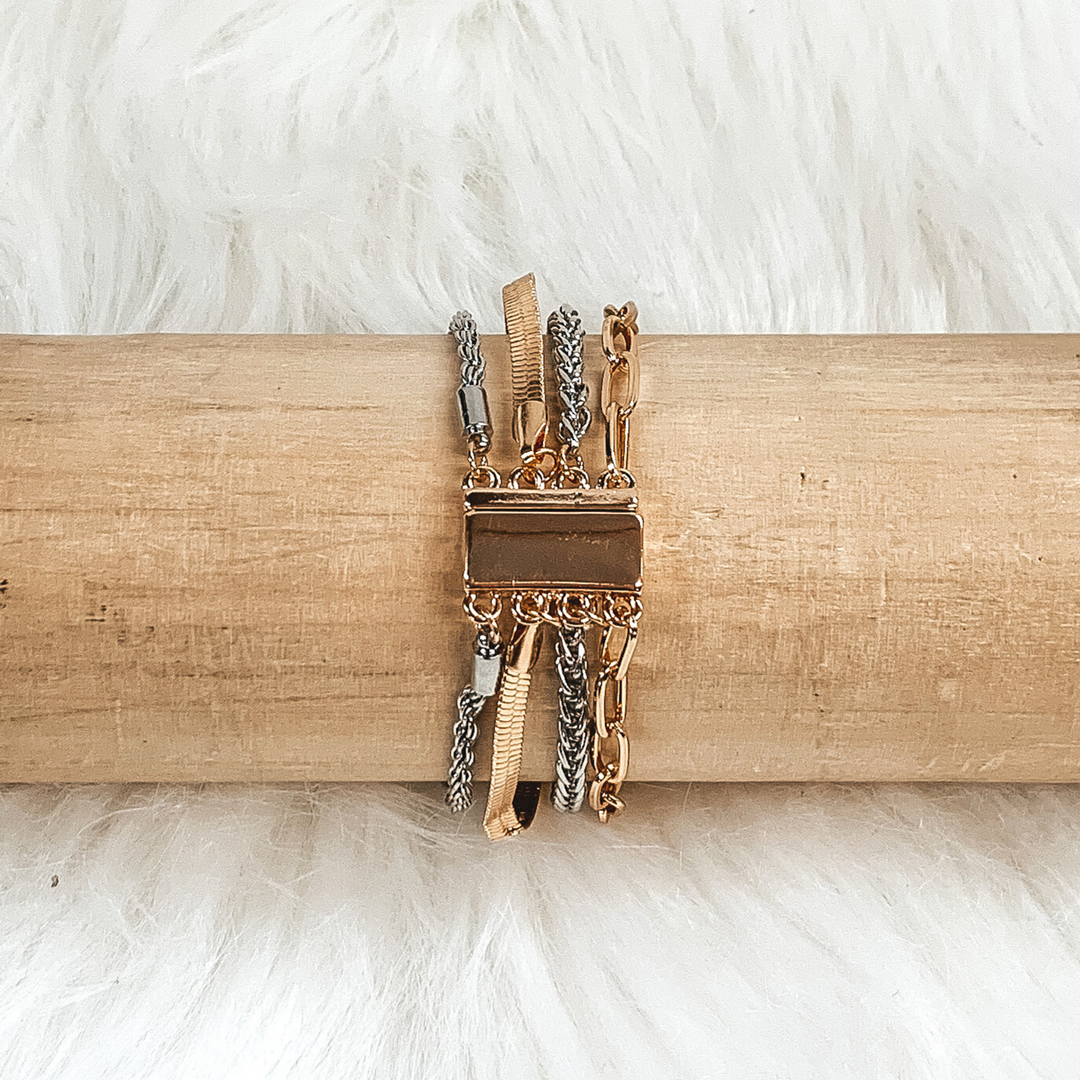 Multi Layered Magnetic Bracelet in Gold/Silver Tone - Giddy Up Glamour Boutique