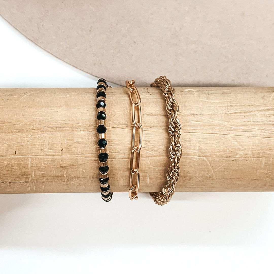 Date Night Bracelet in Gold Tone/Black - Giddy Up Glamour Boutique