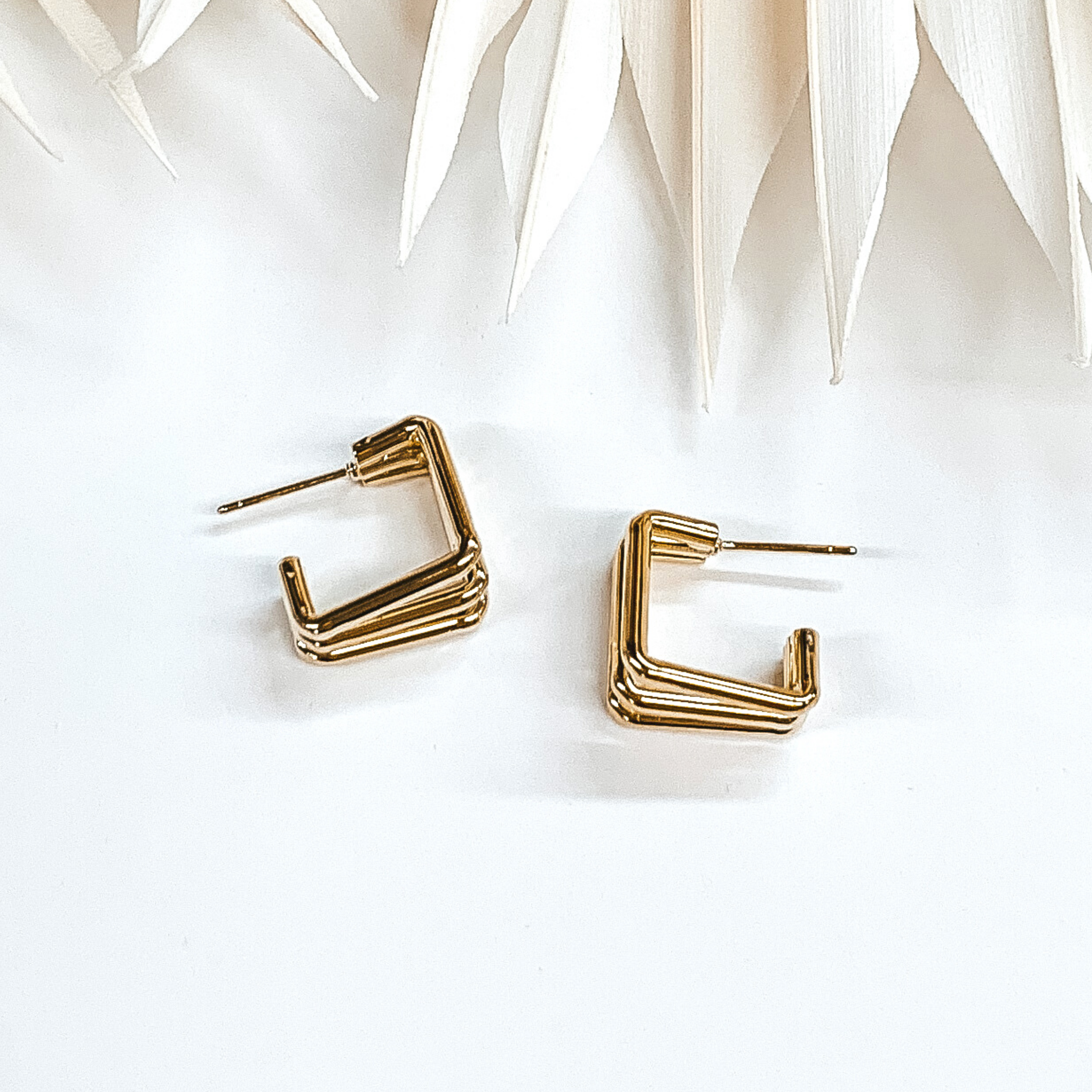 Triple Square Hoop Earrings in Gold Tone - Giddy Up Glamour Boutique