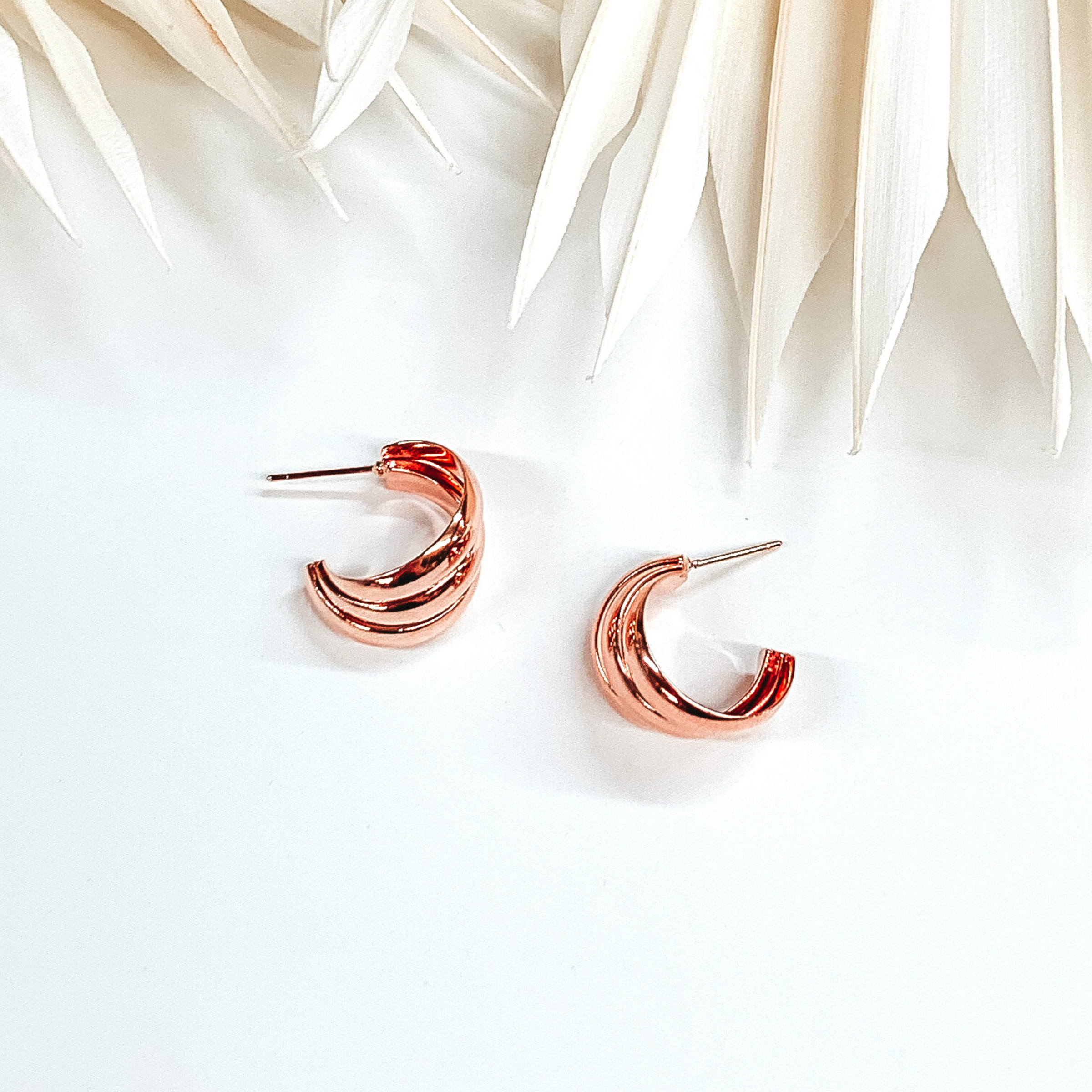 Triple Layered Hoop Earrings in Rose Gold Tone - Giddy Up Glamour Boutique