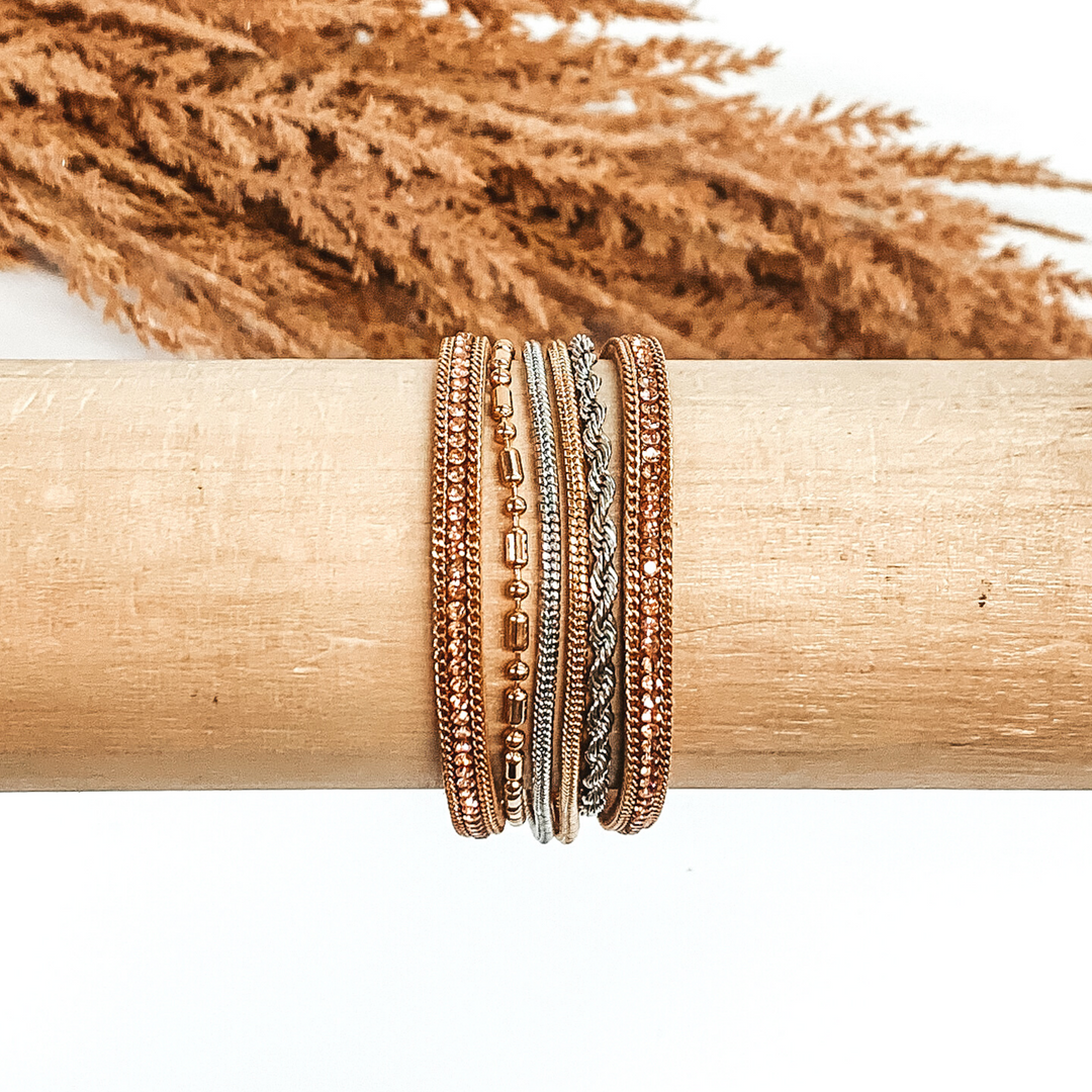 Multi Strand Magnetic Bracelet with Rose Crystals in Gold - Giddy Up Glamour Boutique