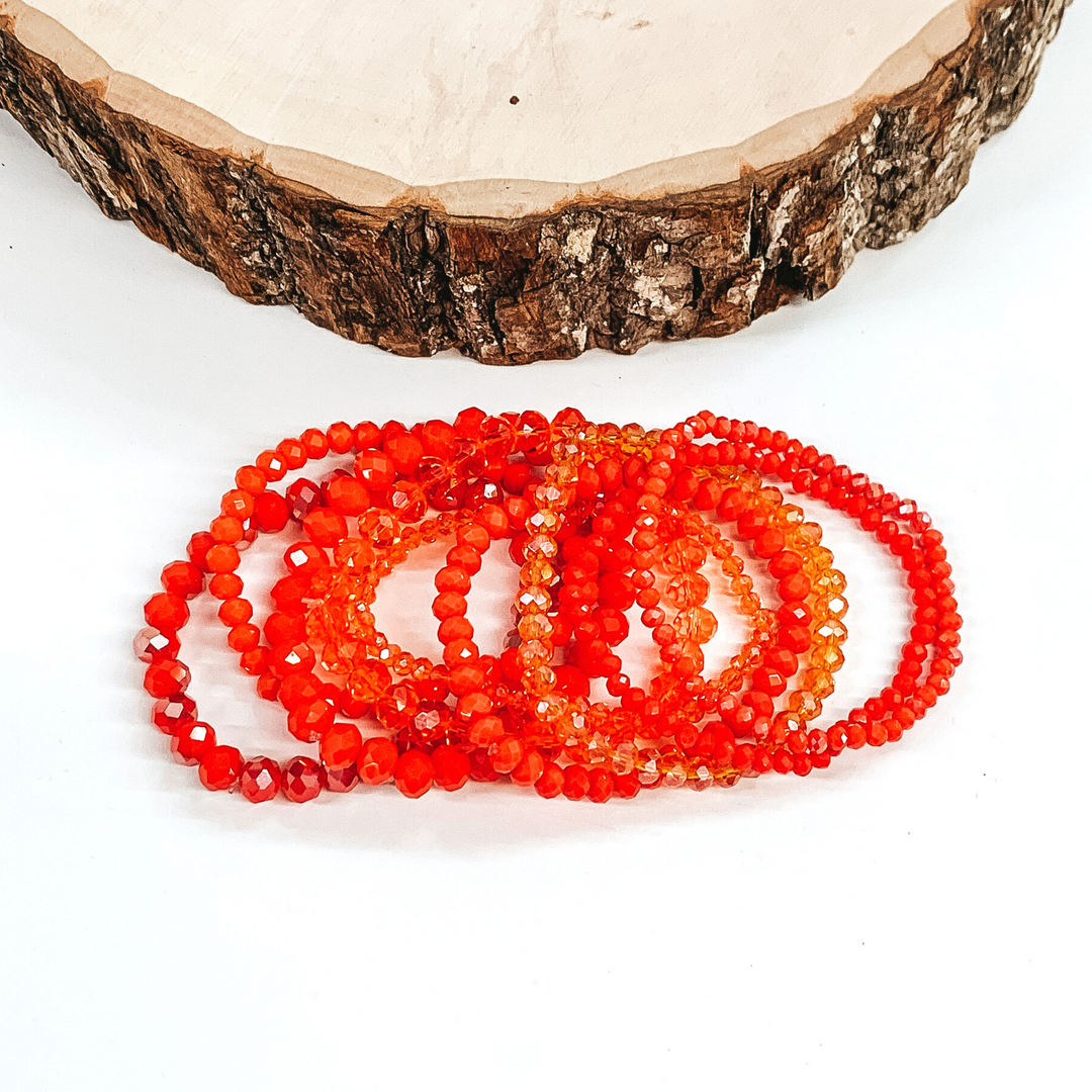 Nine Piece Crystal Beaded Bracelet Set in Orange - Giddy Up Glamour Boutique