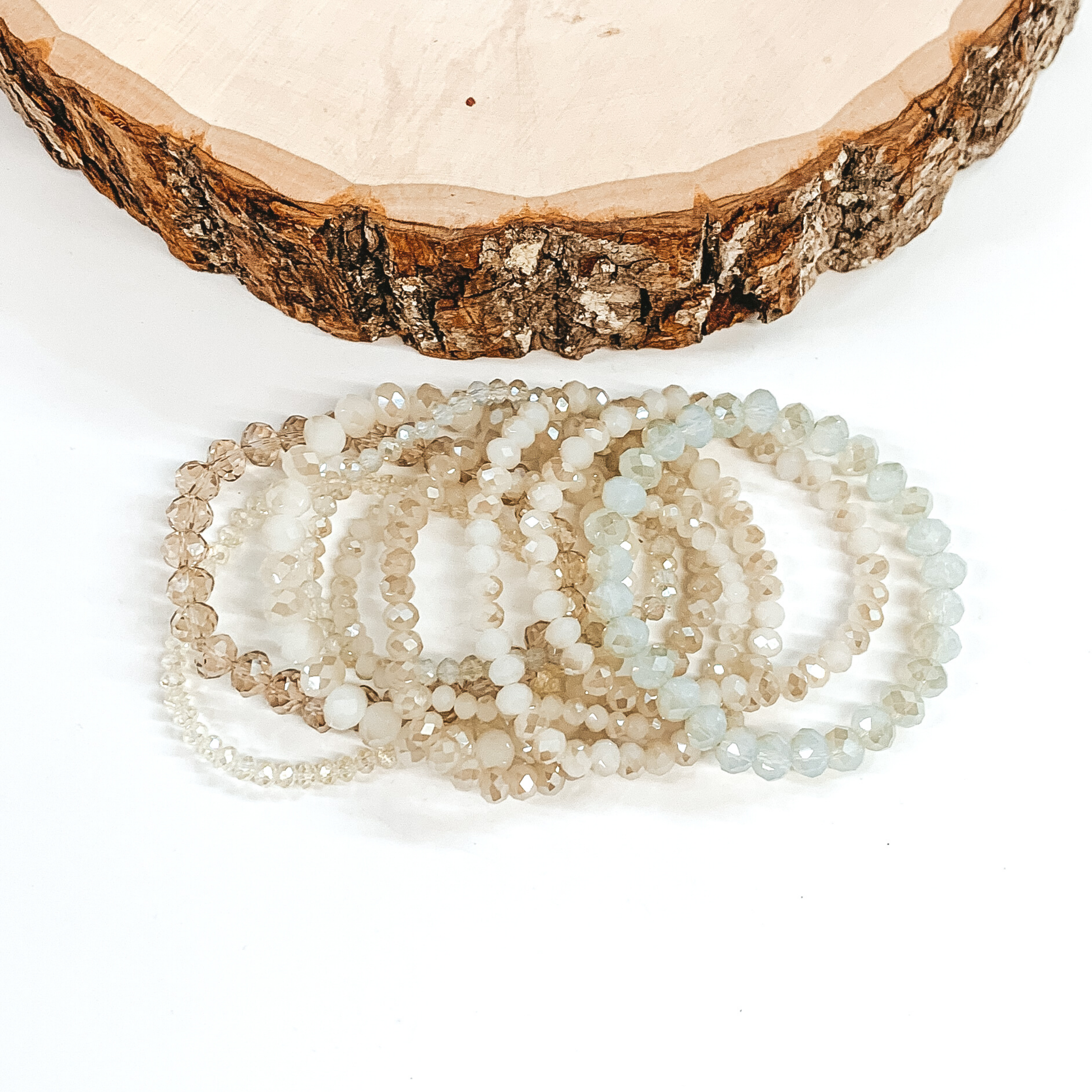 Nine Piece Crystal Beaded Bracelet Set in Ivory - Giddy Up Glamour Boutique