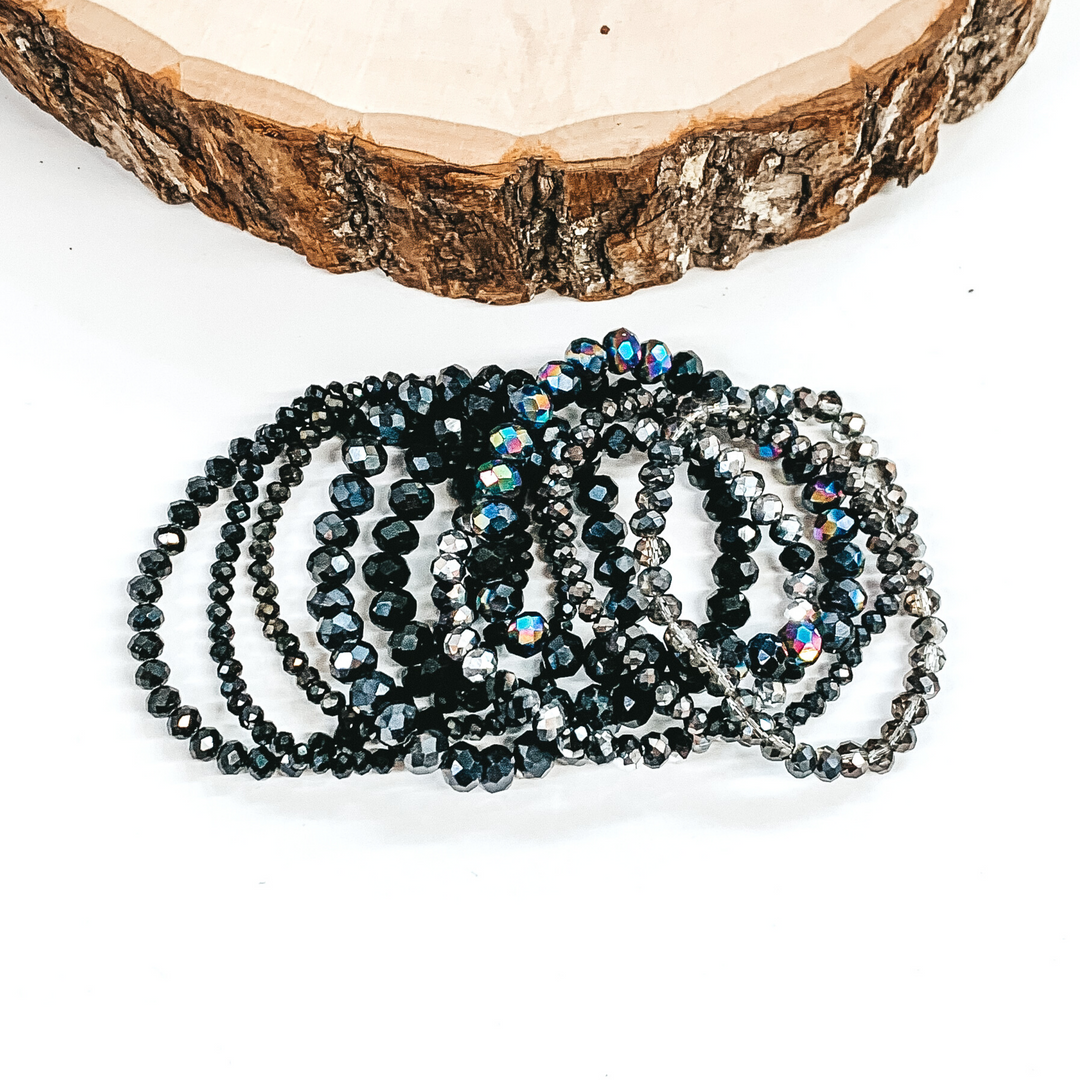 Nine Piece Crystal Beaded Bracelet Set in Black - Giddy Up Glamour Boutique