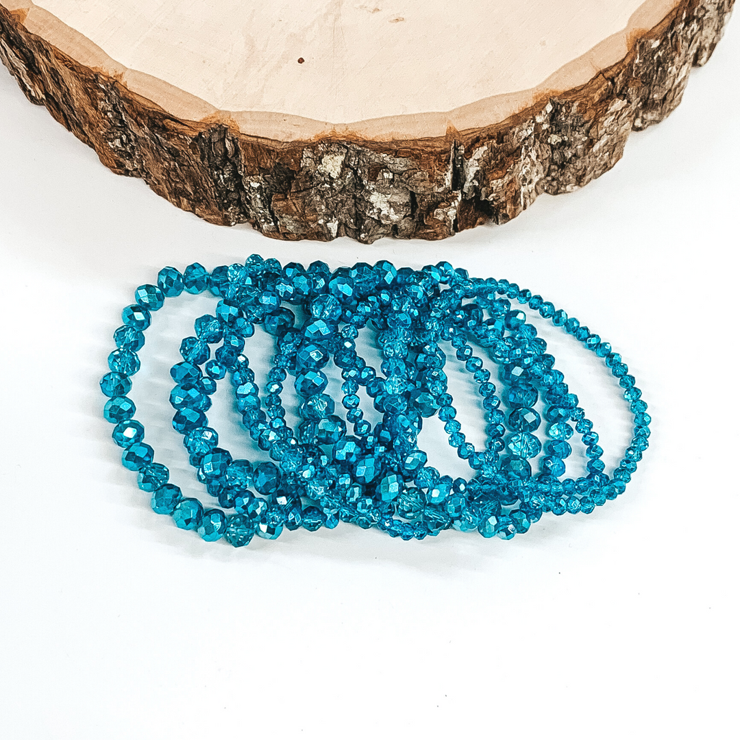 Nine Piece Crystal Beaded Bracelet Set in Ocean Blue - Giddy Up Glamour Boutique