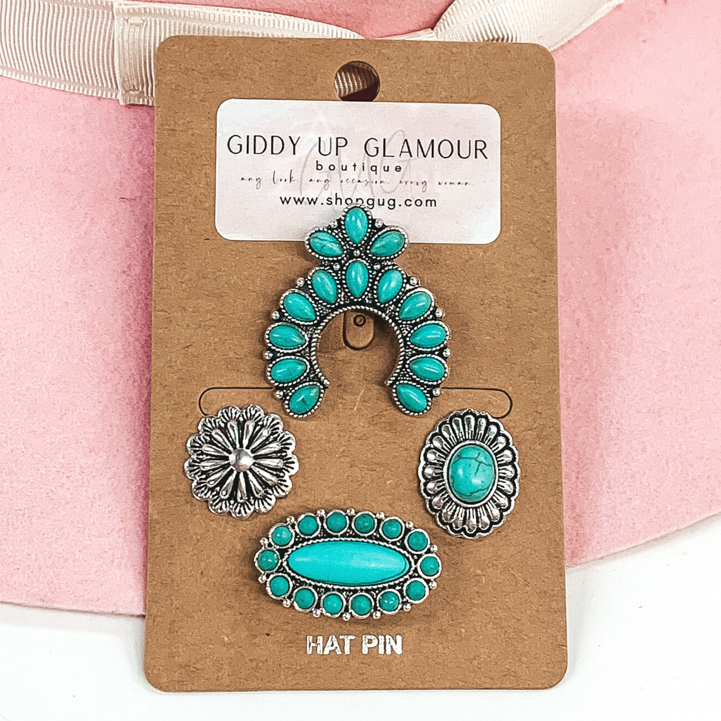 Squash Blossom Hat Pin Set in Silver/Turquoise - Giddy Up Glamour Boutique