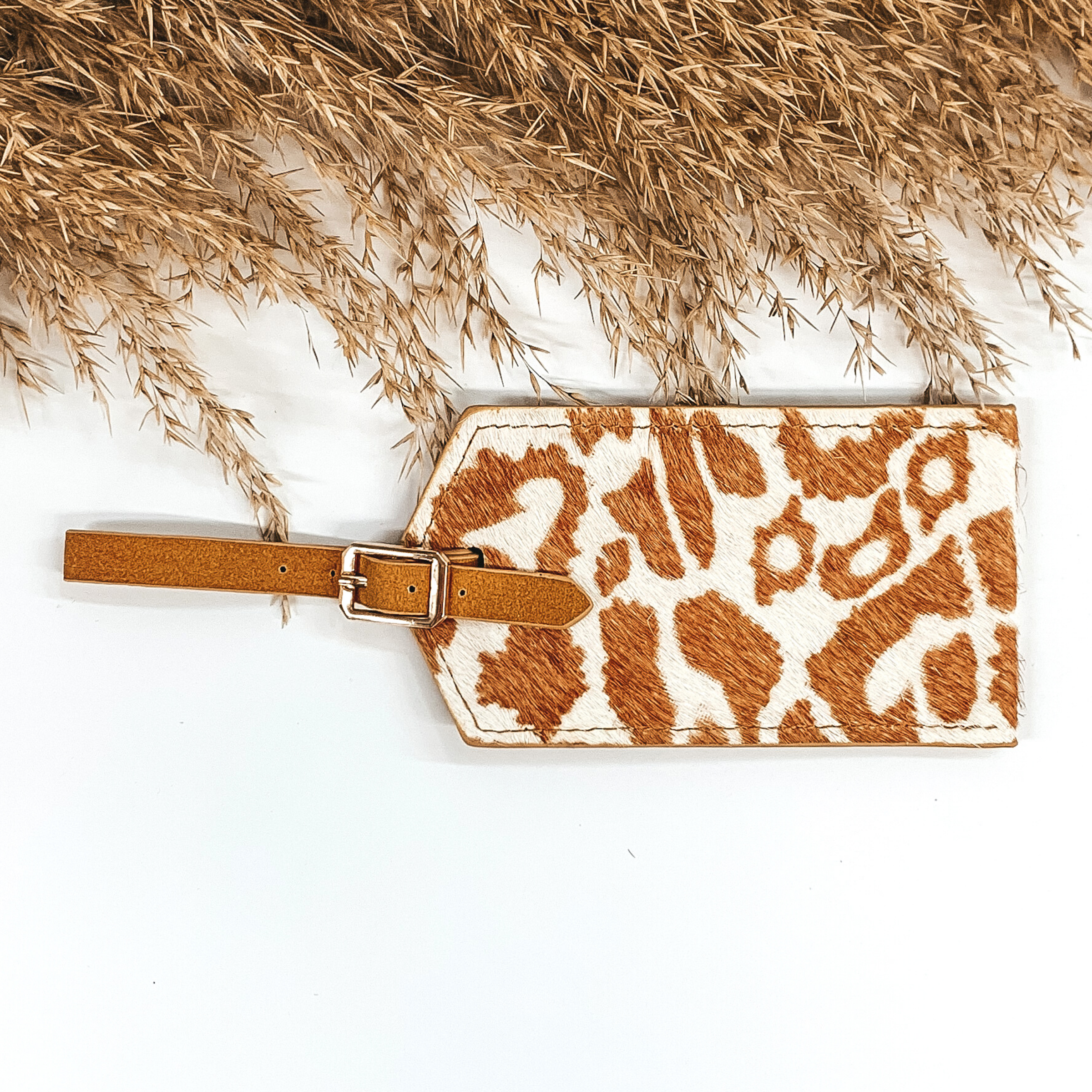 Tan Luggage Tag with Leopard Print - Giddy Up Glamour Boutique